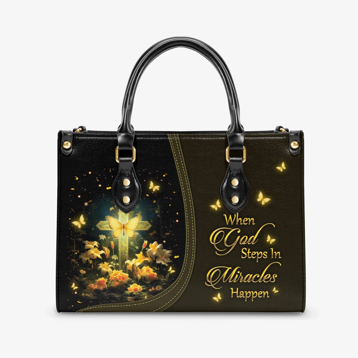 When God Steps In Miracles Happen Leather Handbag - Yhkd2203243