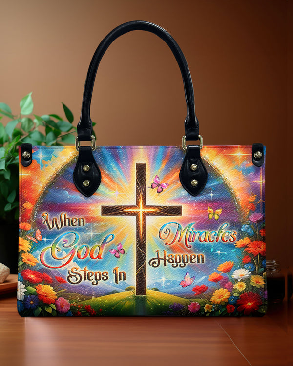 When God Steps In Miracles Happen Leather Handbag - Yhlt0708244