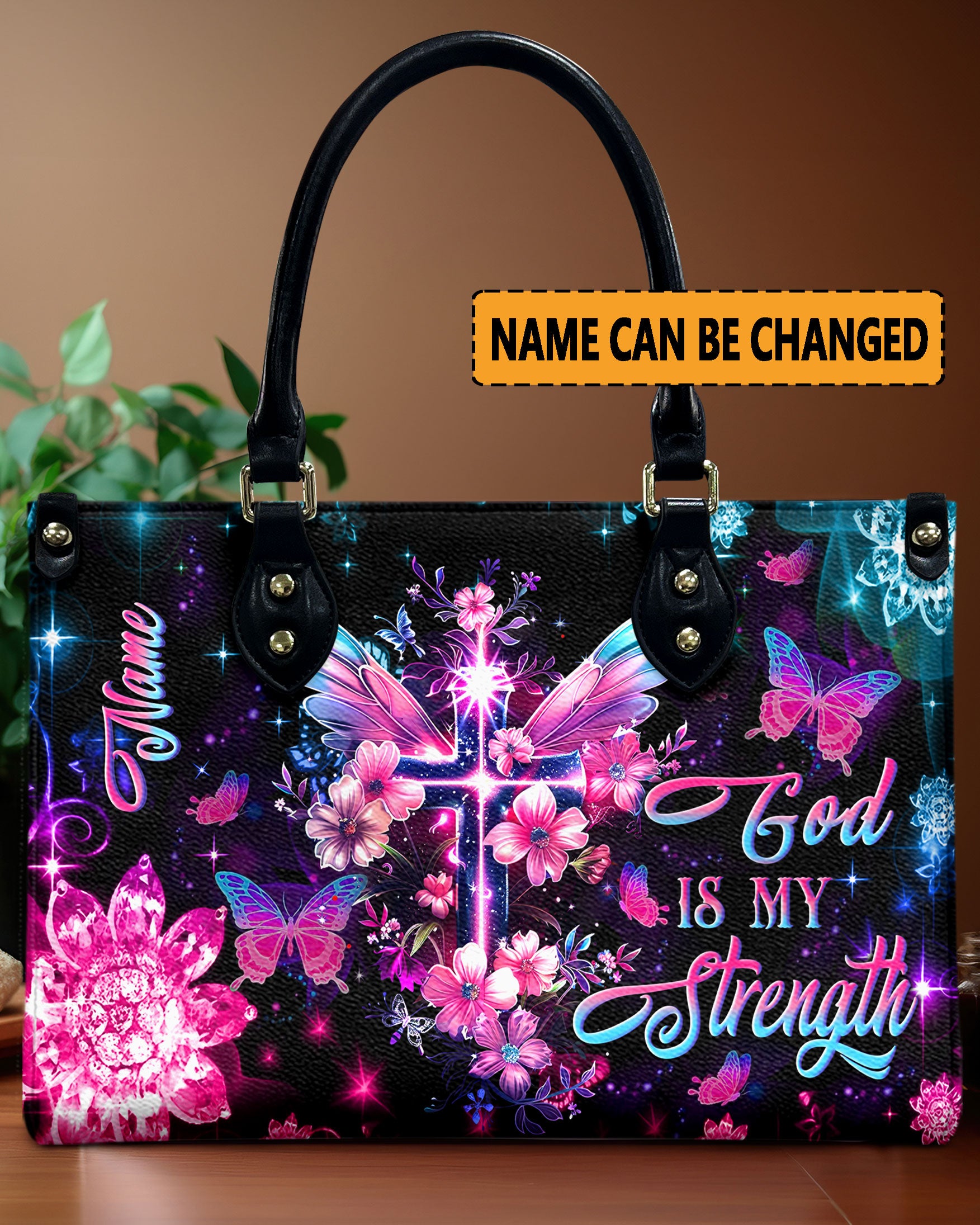 God Is My Strength Leather Handbag - Yhln1608244