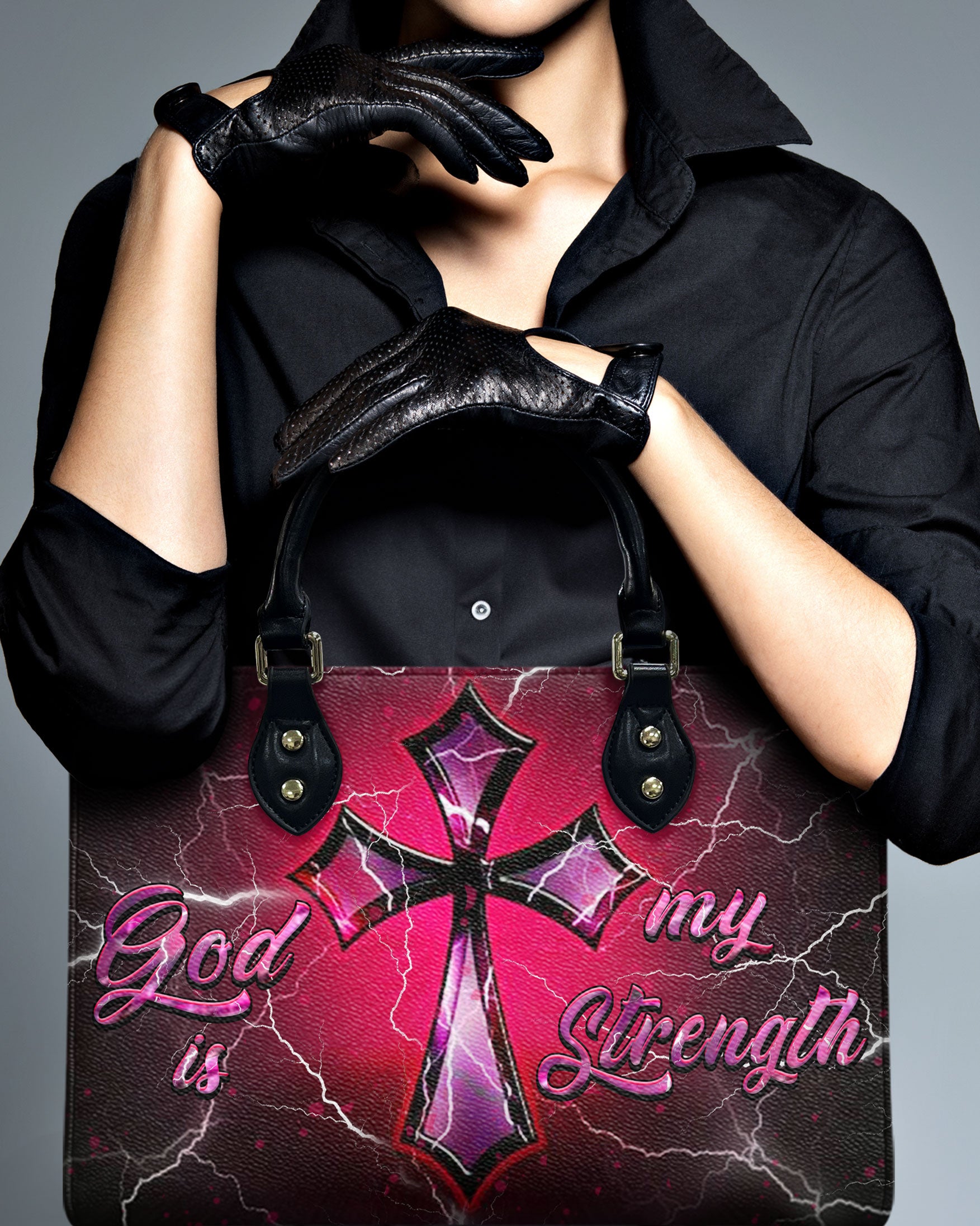 God Is My Strength Leather Handbag - Yhhn2009246