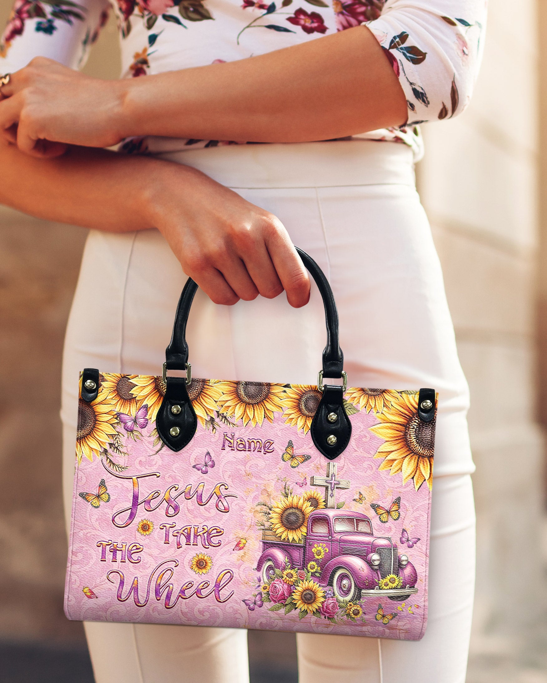 Jesus Take The Wheel Sunflower Leather Handbag - Yhlt2503243