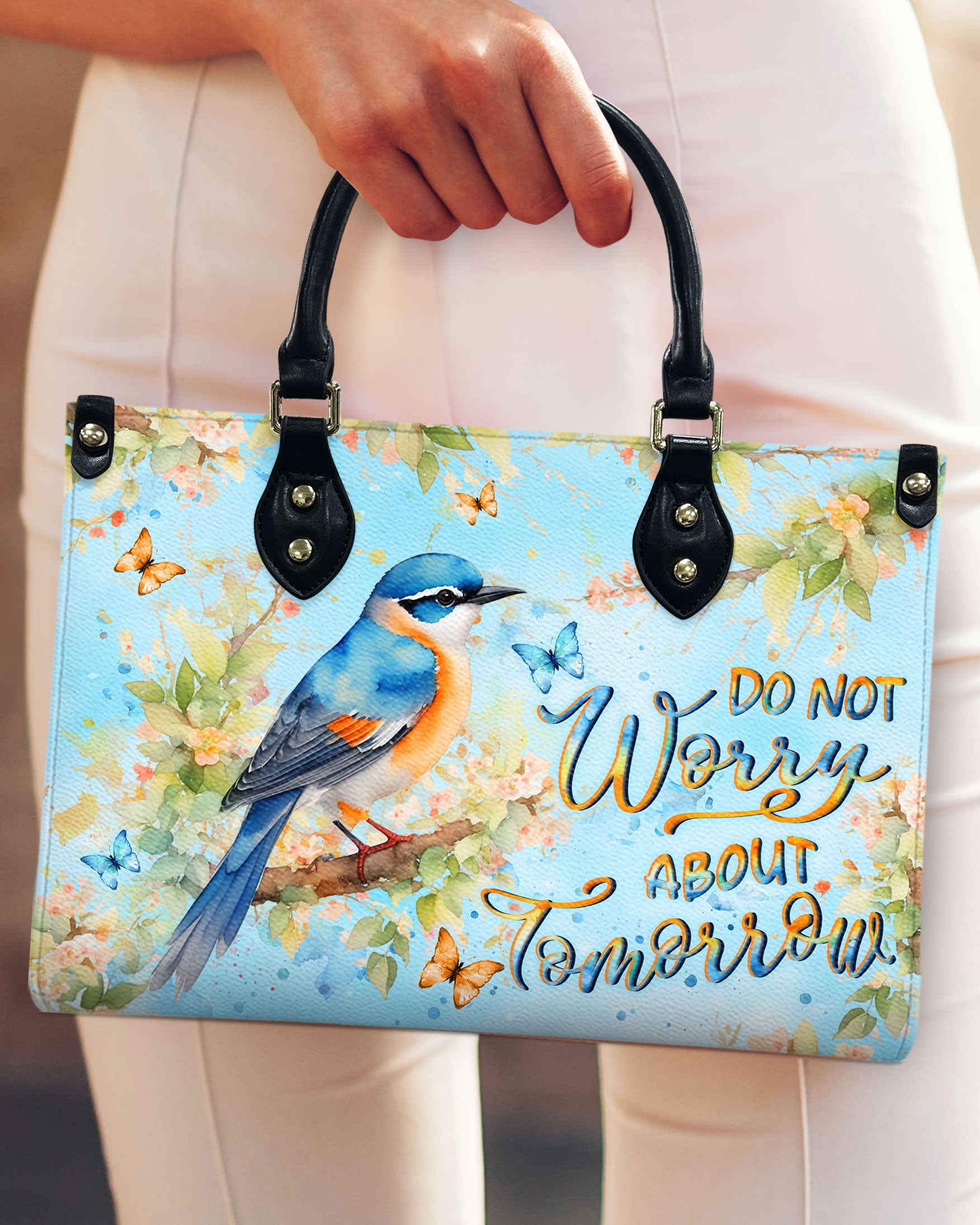 Do Not Worry About Tomorrow Leather Handbag - Yhln1309244