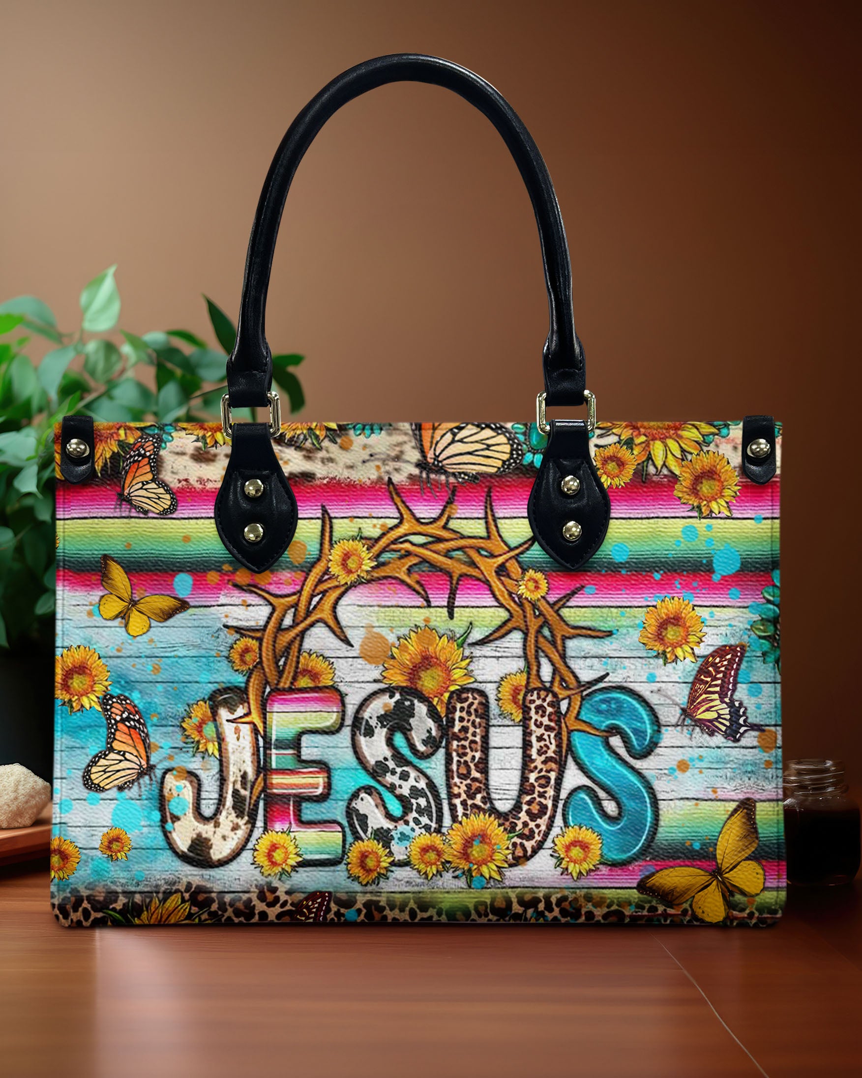 Jesus Sunflower Gemstone Leather Handbag - Yhhn0107244