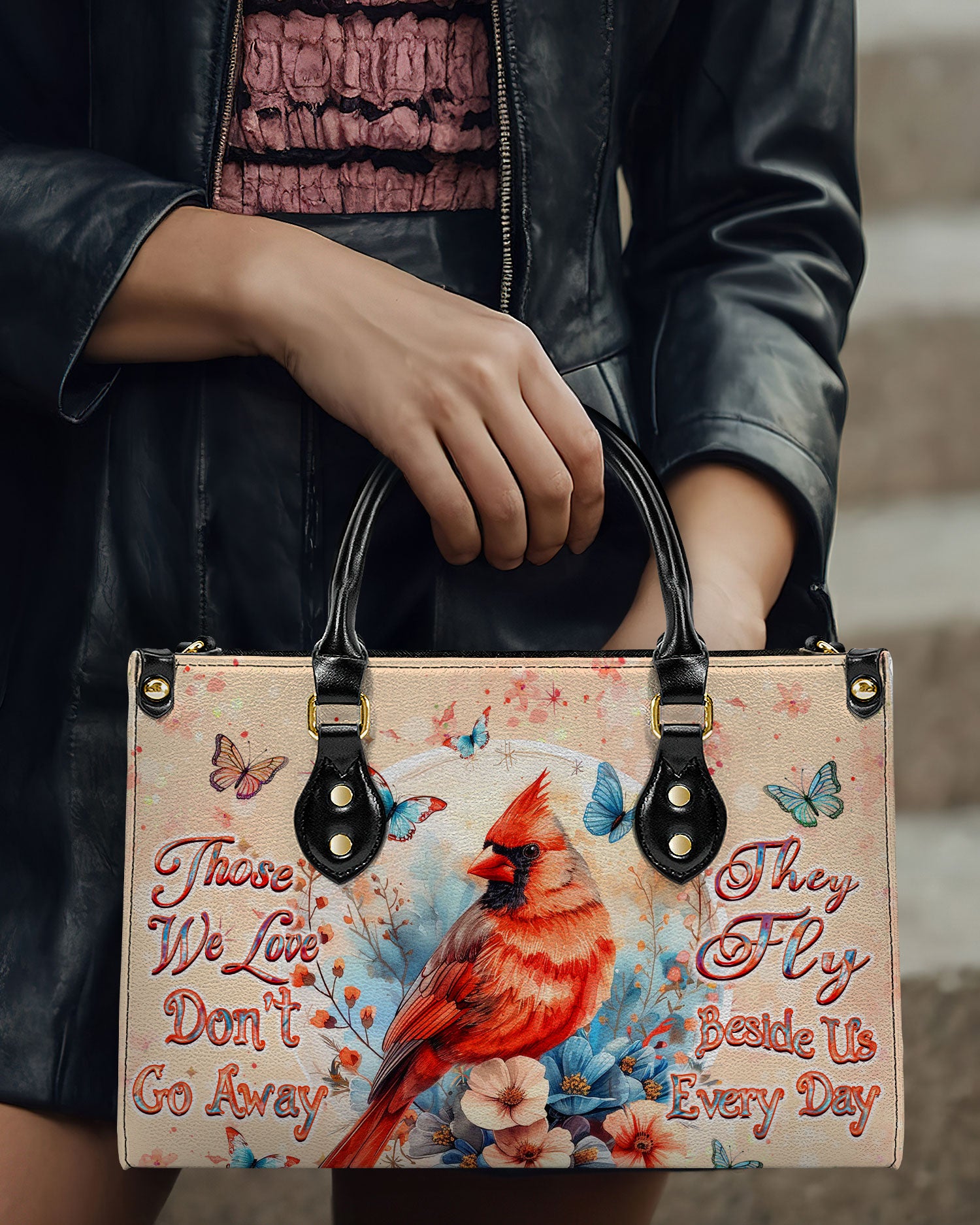 Those We Love Don't Go Away Cardinal Leather Handbag - Yhhn1109245