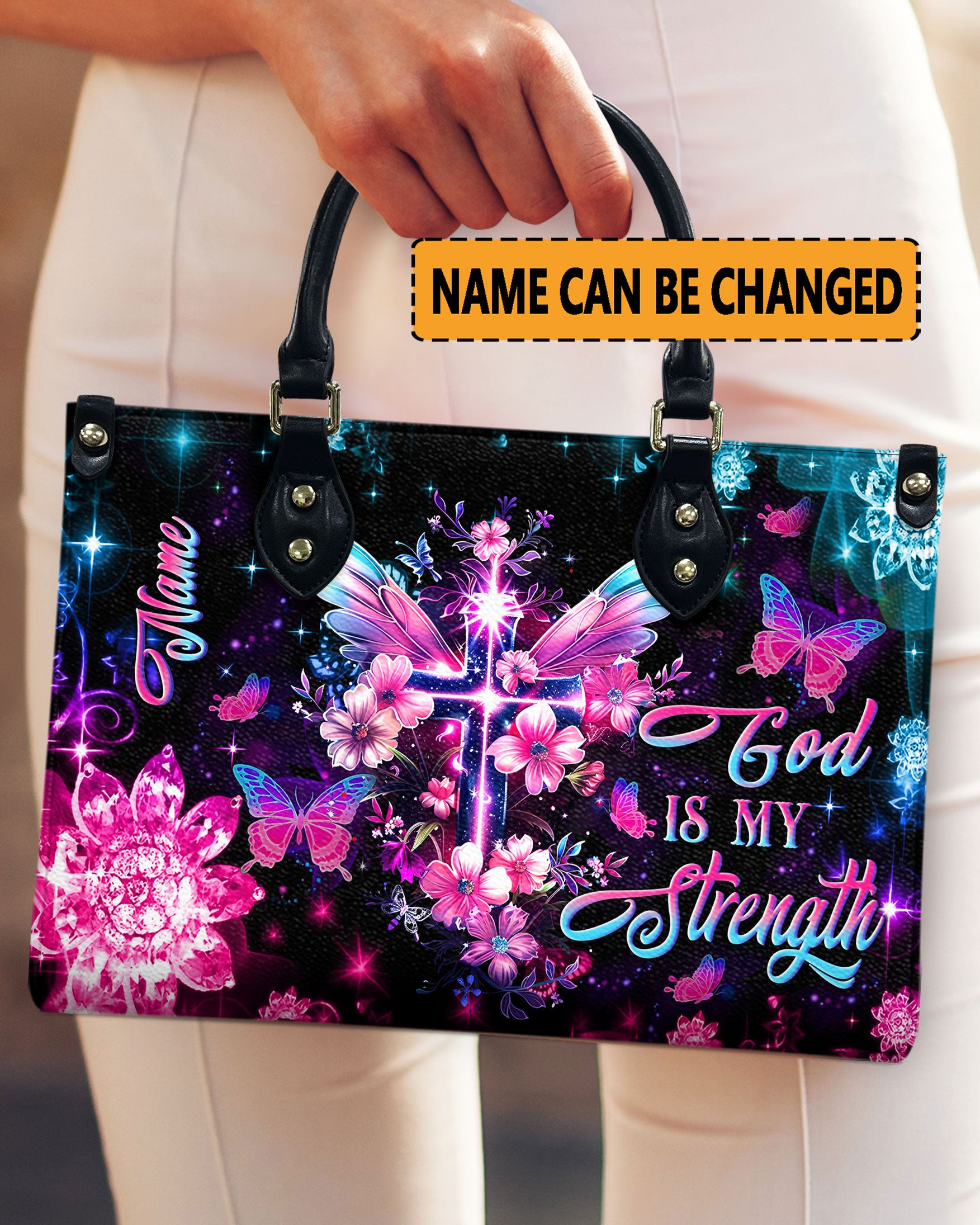 God Is My Strength Leather Handbag - Yhln1608244