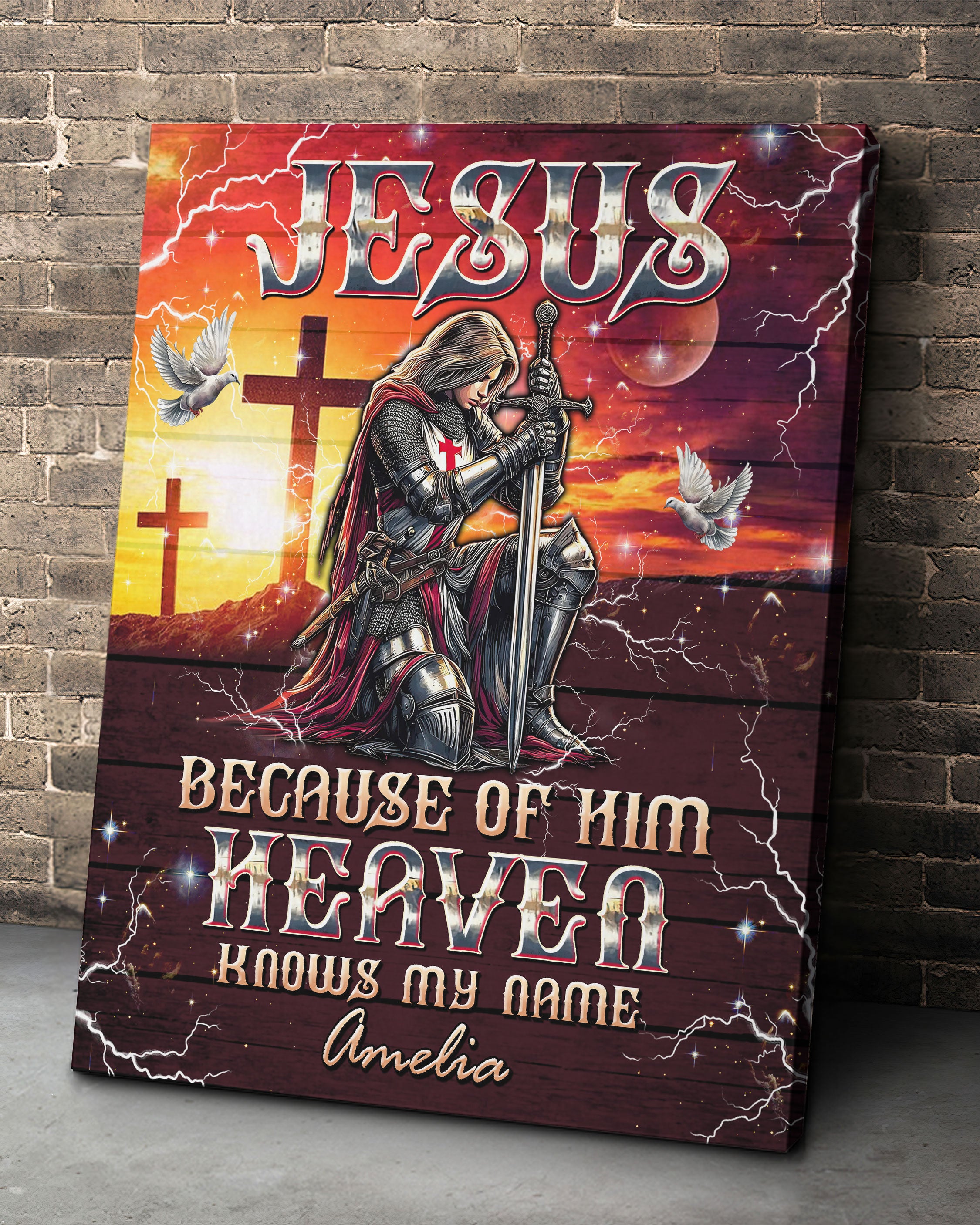 Personalized Jesus Because Of Him Heaven Knows My Name Warrior Canvas   - Tltw1501253