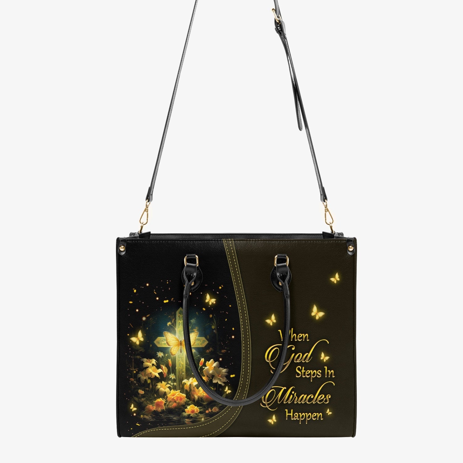 When God Steps In Miracles Happen Leather Handbag - Yhkd2203243