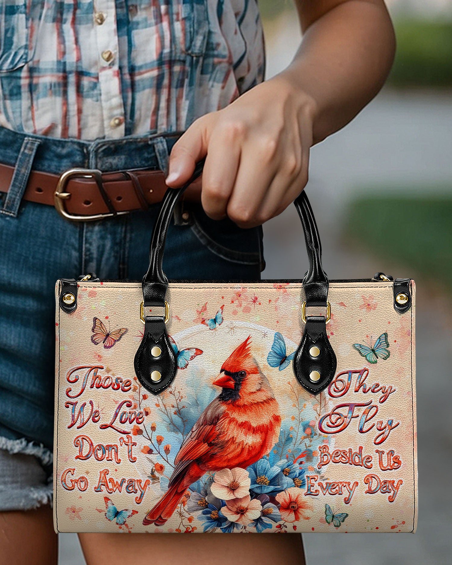 Those We Love Don't Go Away Cardinal Leather Handbag - Yhhn1109245