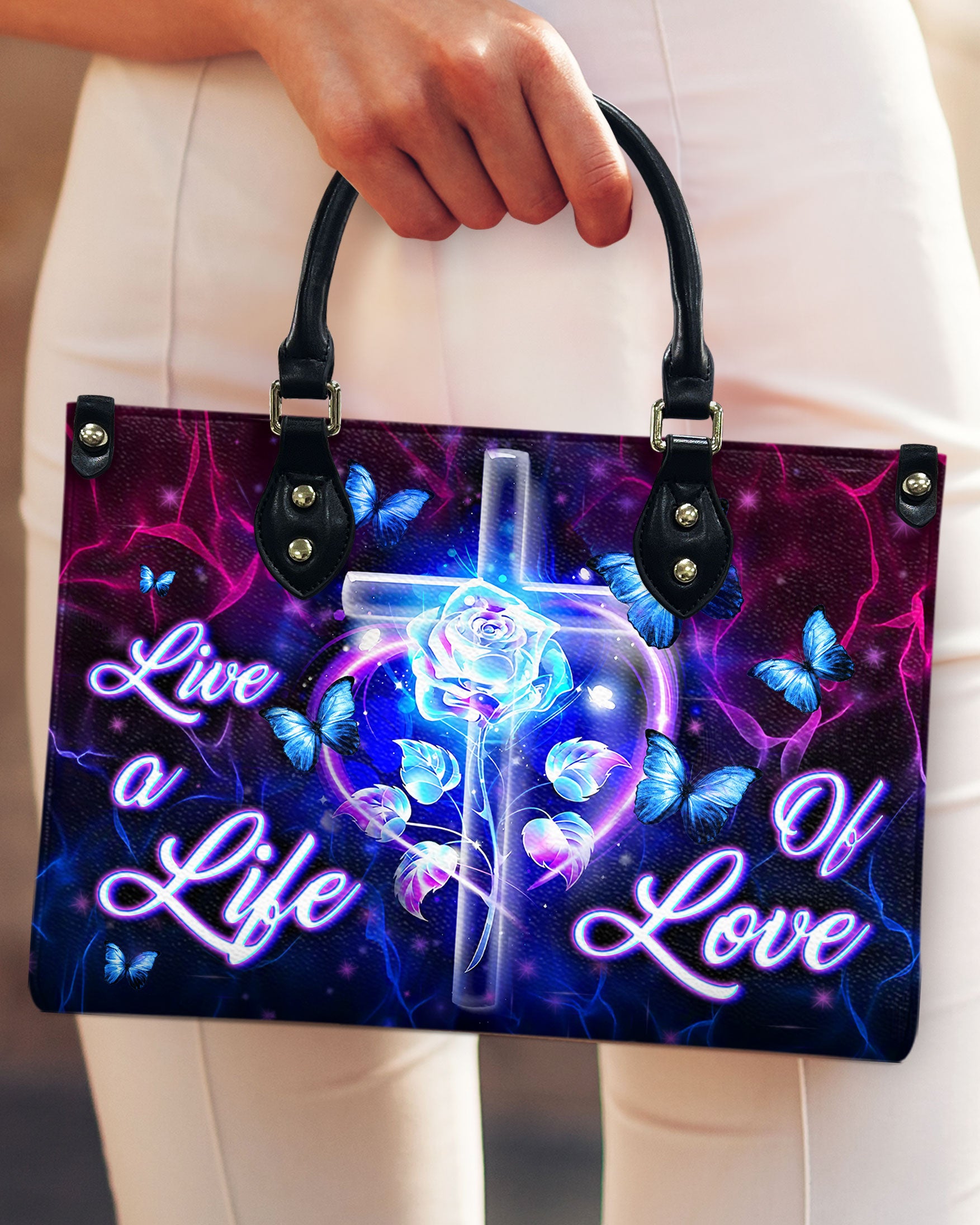 Live A Life Of Love Leather Handbag - Yhln2708244