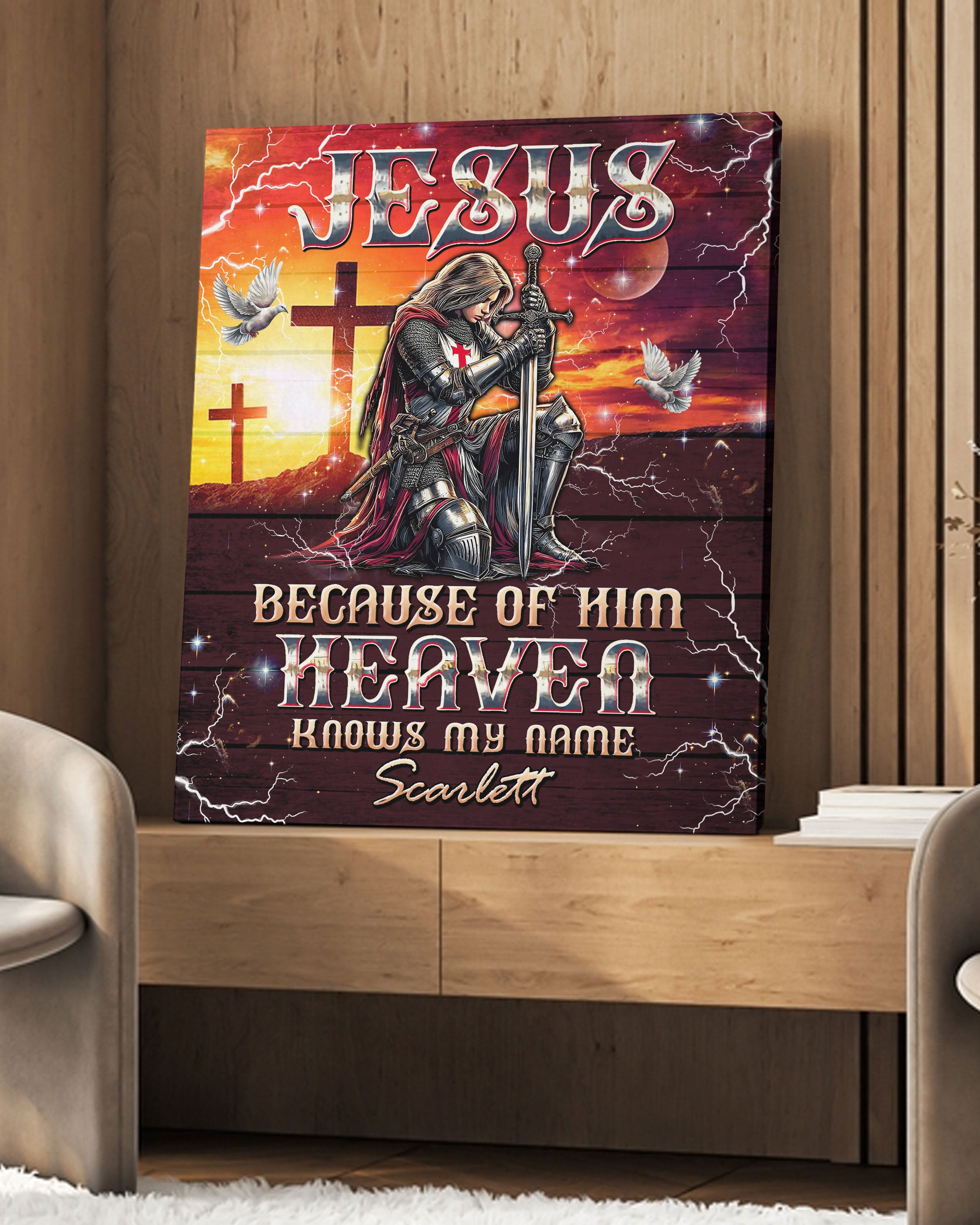 Personalized Jesus Because Of Him Heaven Knows My Name Warrior Canvas   - Tltw1501253