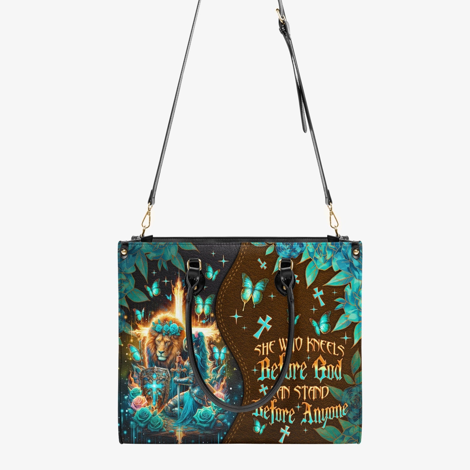 She Who Kneels Before God Lion Warrior Leather Handbag - Tlno0104241