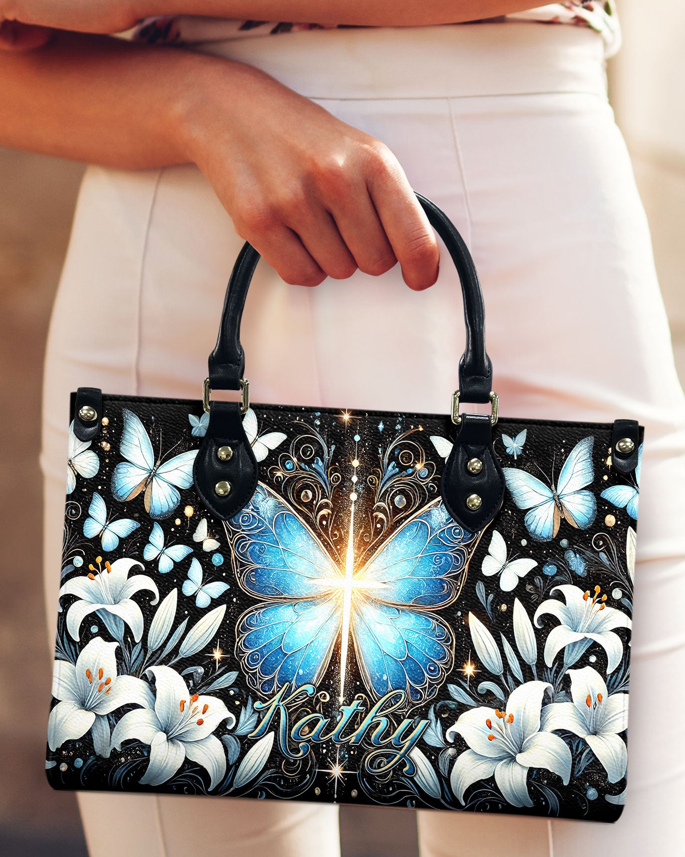 Cross Butterfly Lily Leather Handbag - Tltr1308244