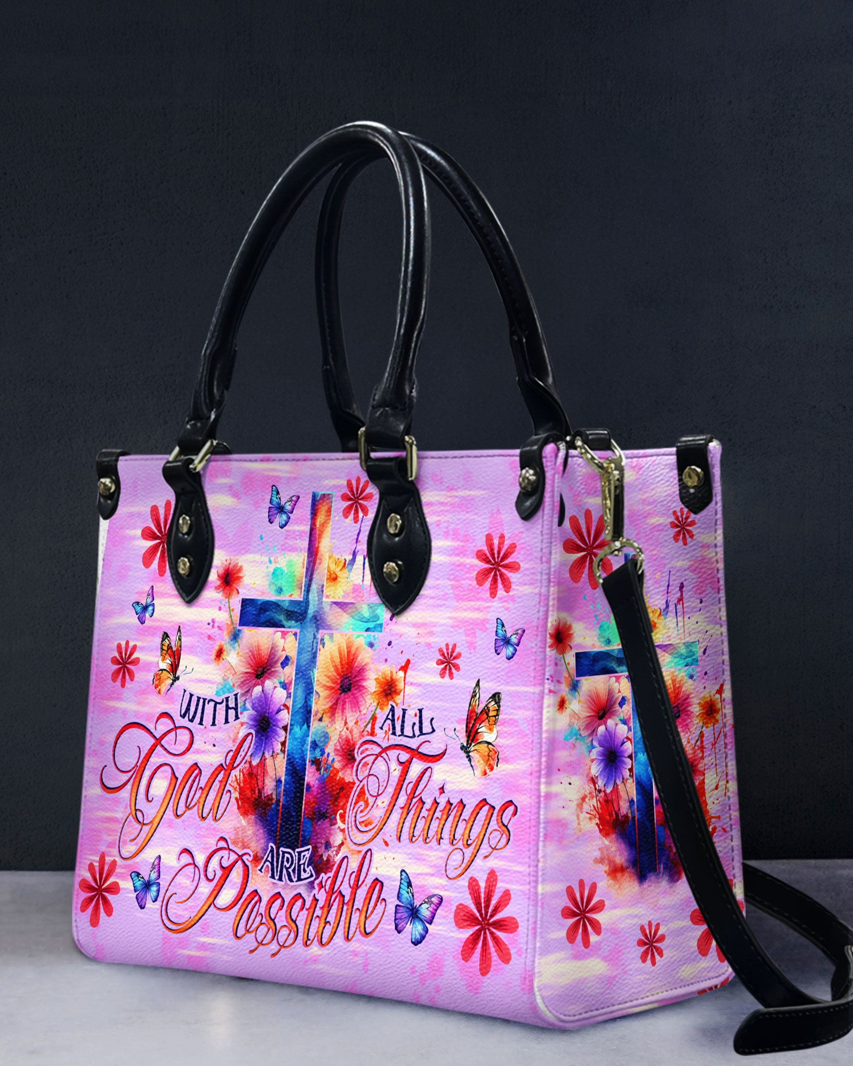 With God All Things Are Possible Leather Handbag - Tlno1006243