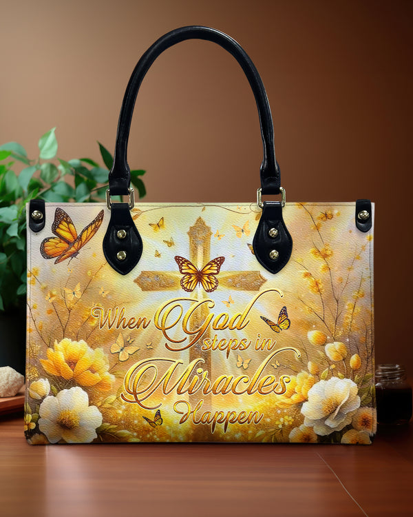 When God Steps In Miracles Happen Leather Handbag - Yhhg0606243