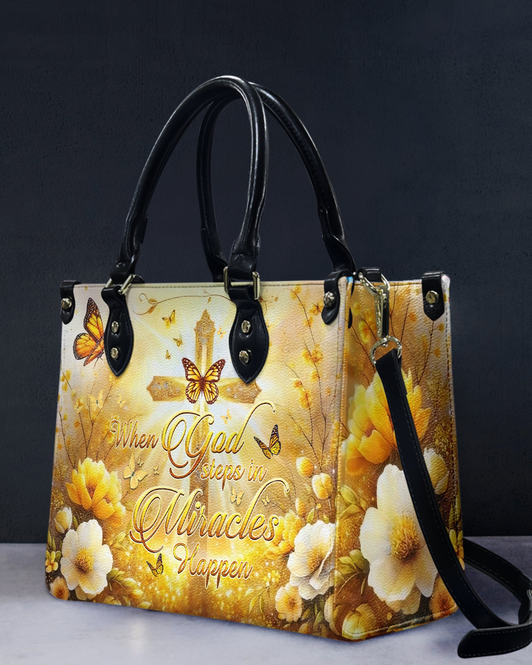 When God Steps In Miracles Happen Leather Handbag - Yhhg0606243