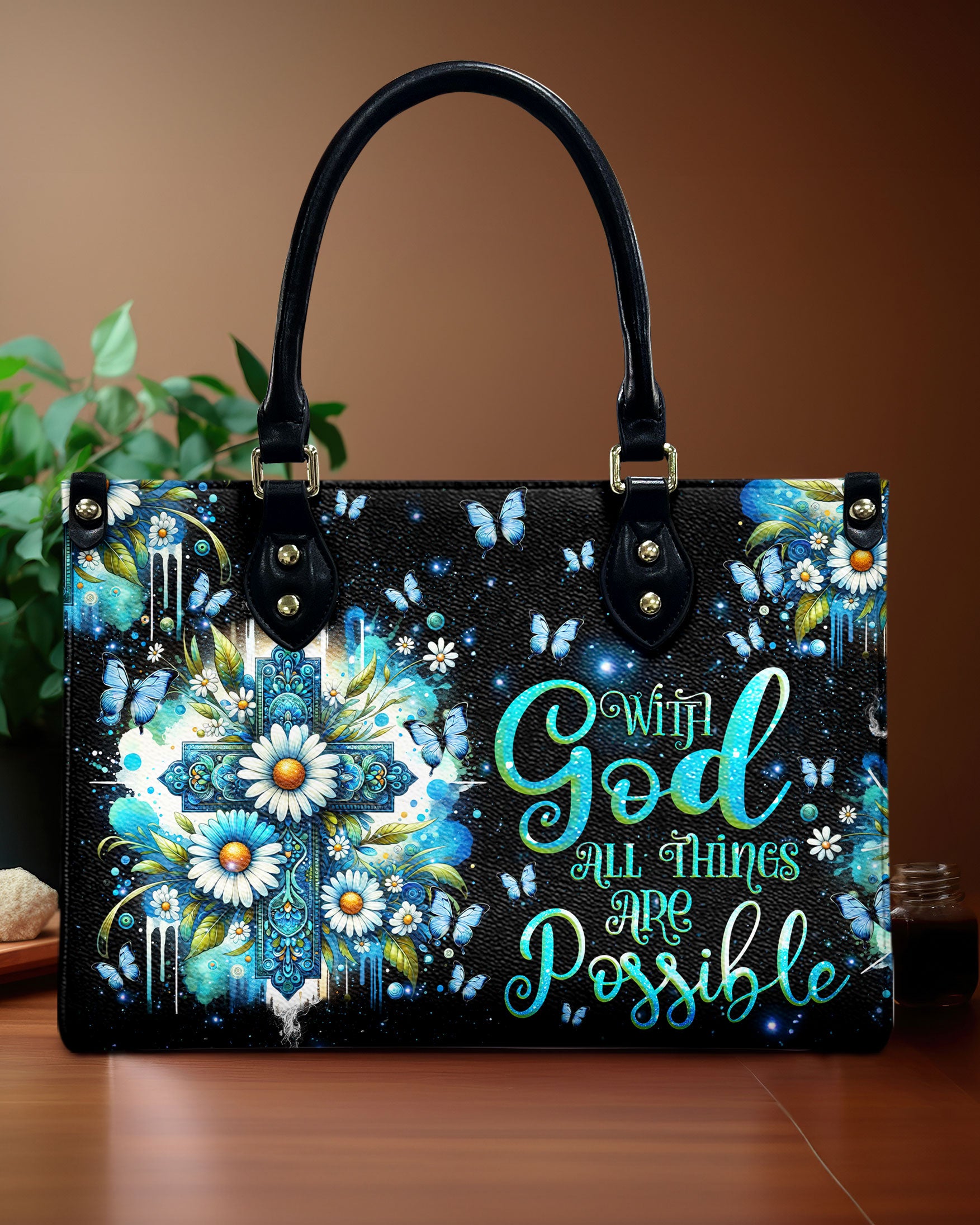 With God All Things Are Possible Leather Handbag -  Tlnz0510241