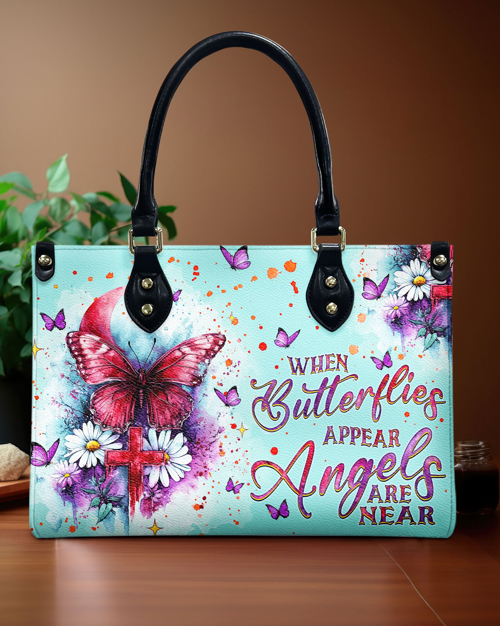 When Butterflies Appear Angels Are Near Leather Handbag  - Tlnz2112241