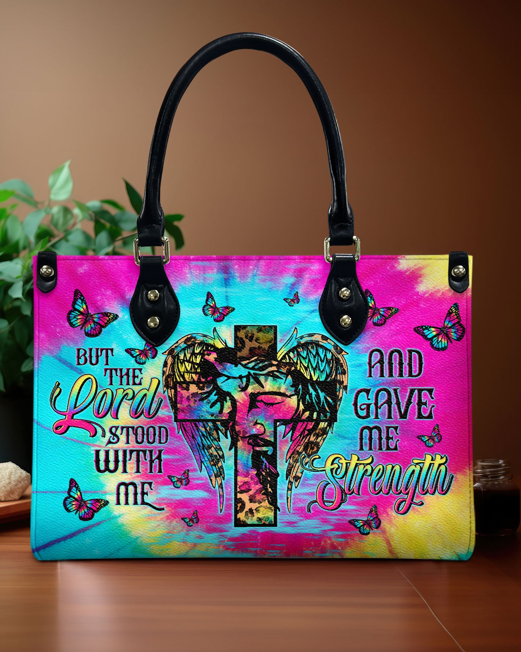 Lord Stood With Me Cross Wings Tie Dye  Leather Handbag - Tltw1611244