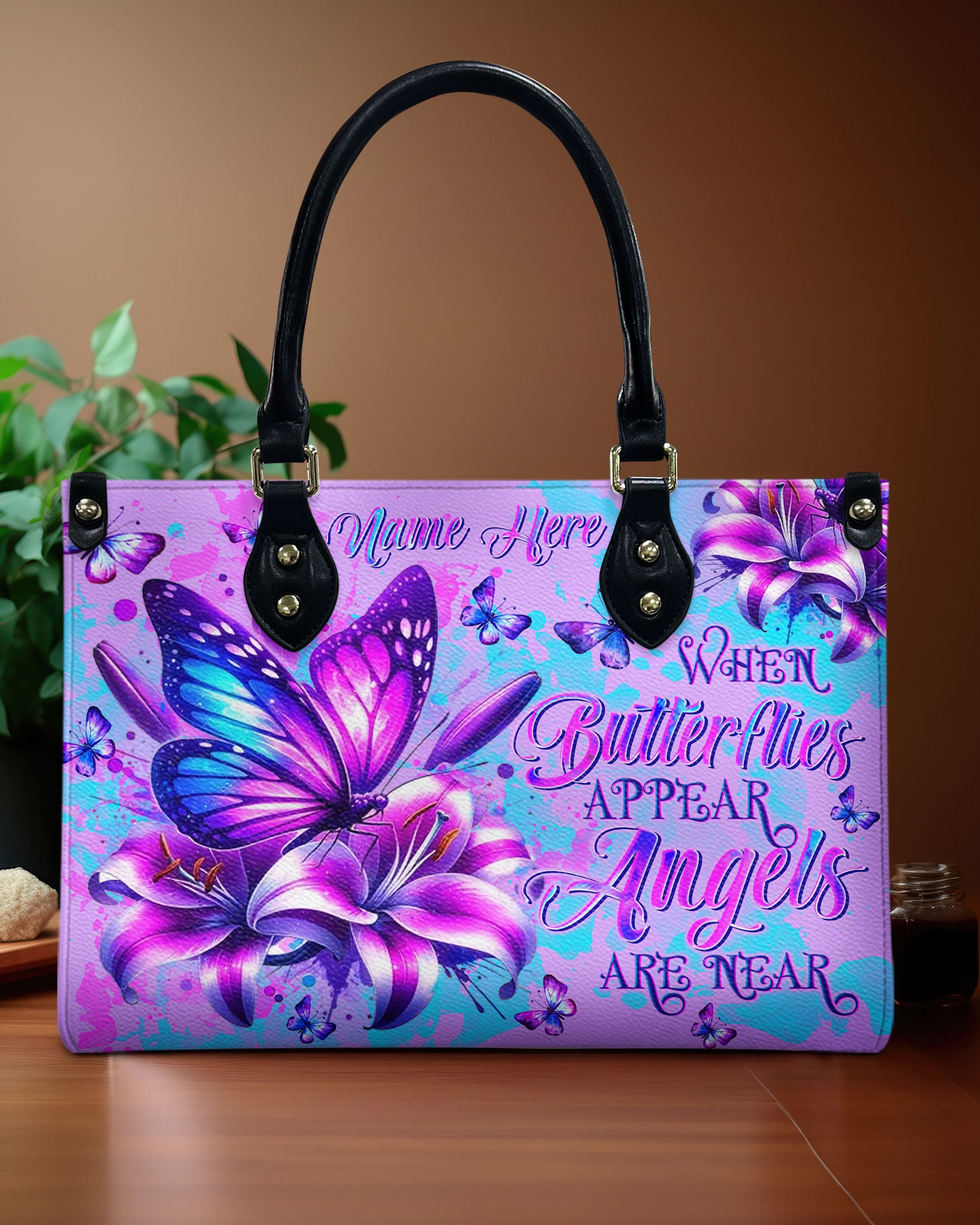 When Butterflies Appear Angels Are Near  Leather Handbag  - Tltw3012241