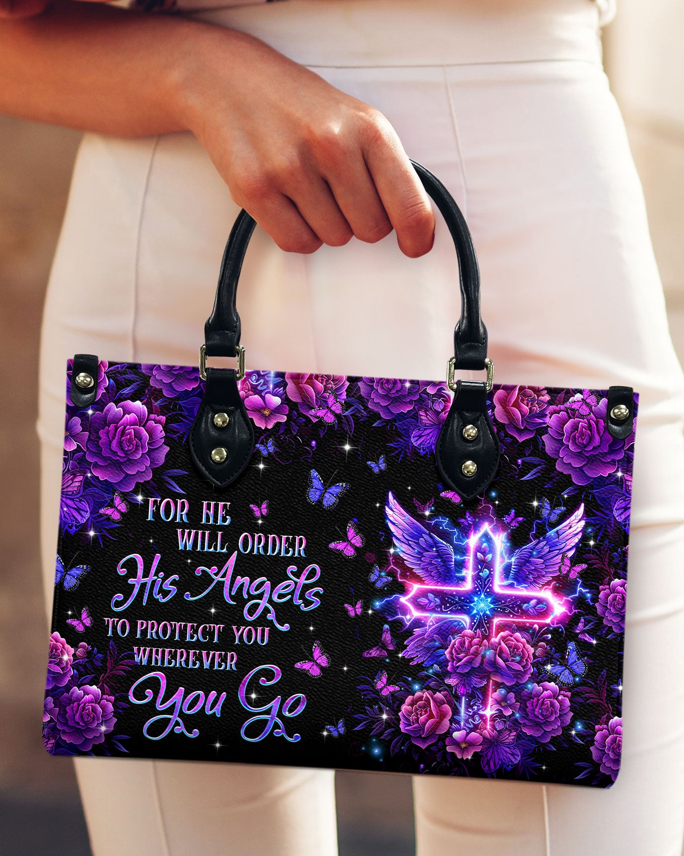 For He Will Order His Angels Leather Handbag  - Tltr2412243