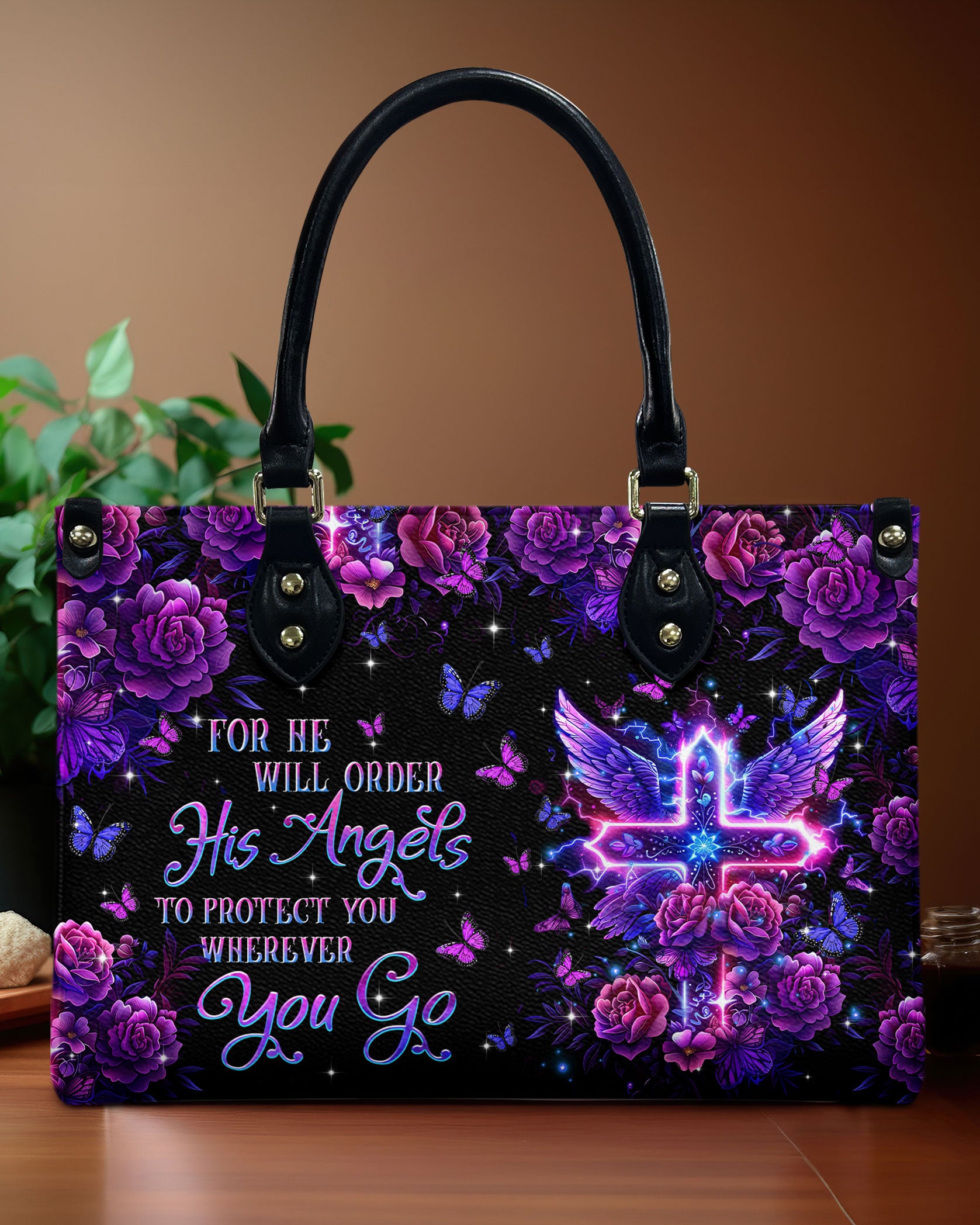 For He Will Order His Angels Leather Handbag  - Tltr2412243