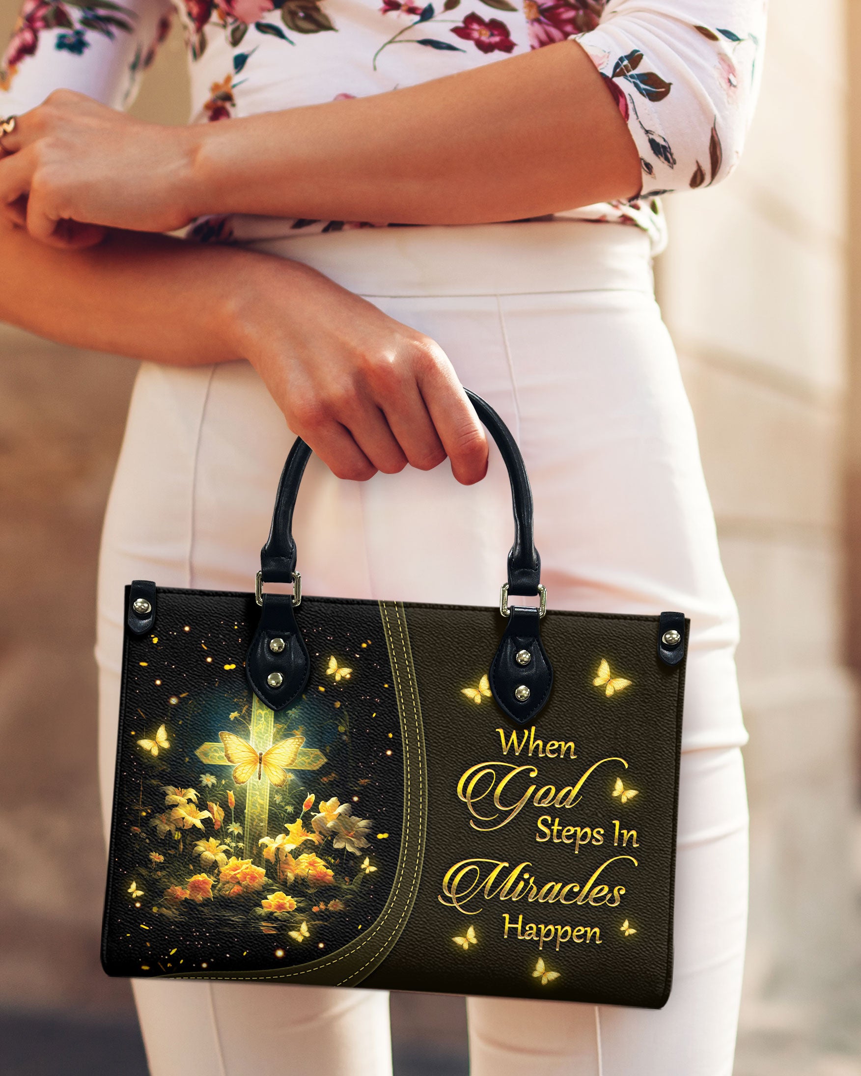 When God Steps In Miracles Happen Leather Handbag - Yhkd2203243