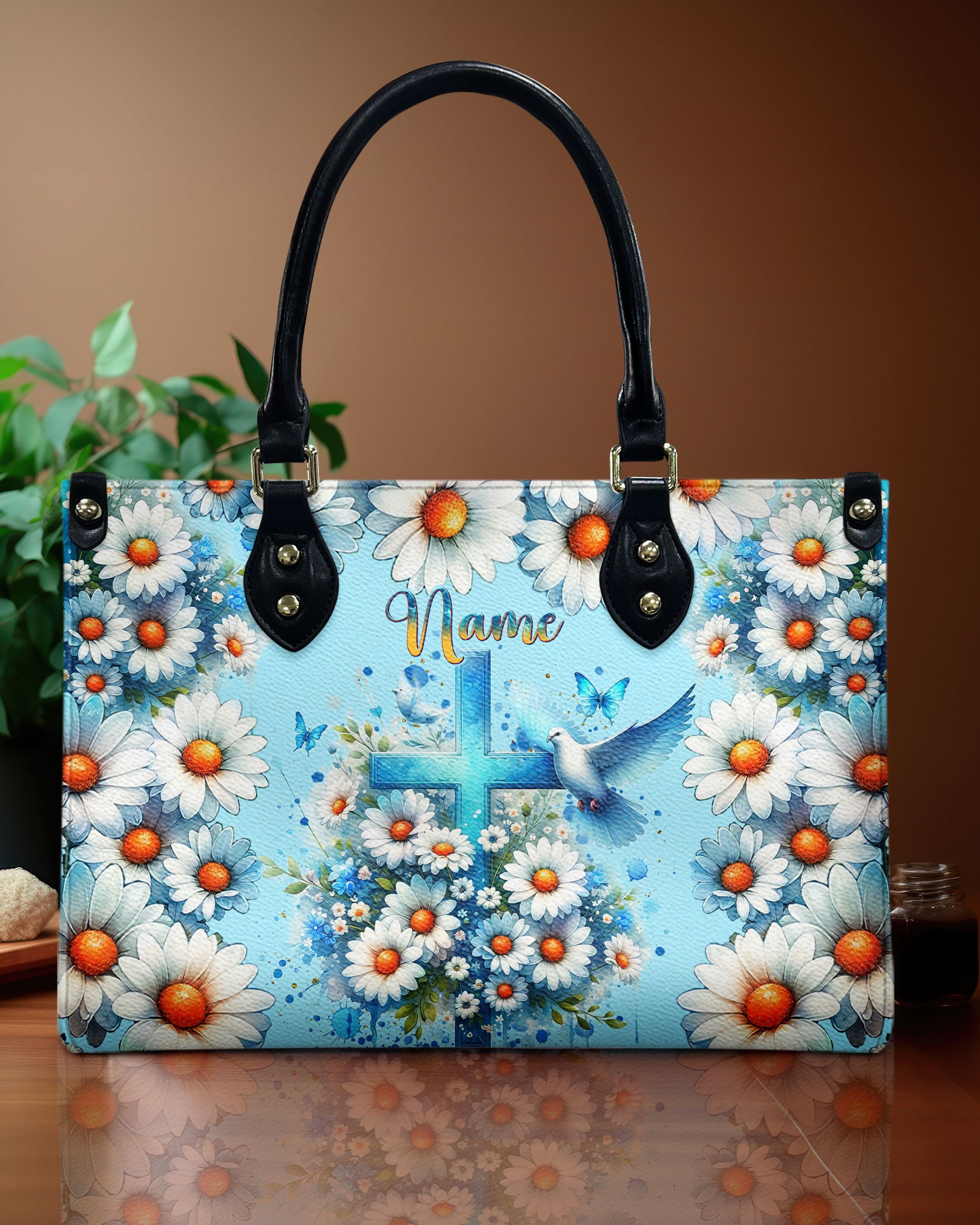 Cross Daisies Leather Handbag - Tlnt1107244