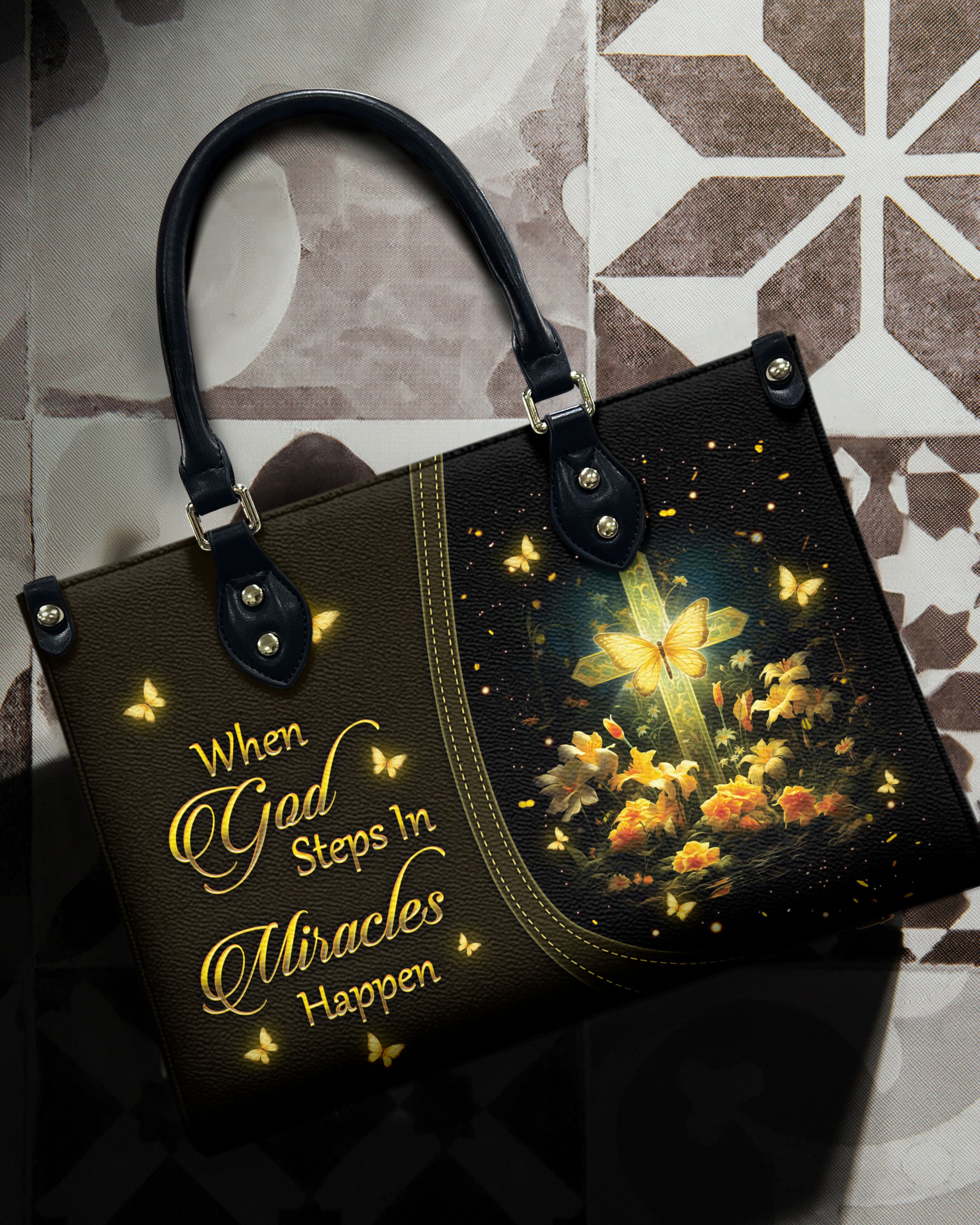 When God Steps In Miracles Happen Leather Handbag - Yhkd2203243