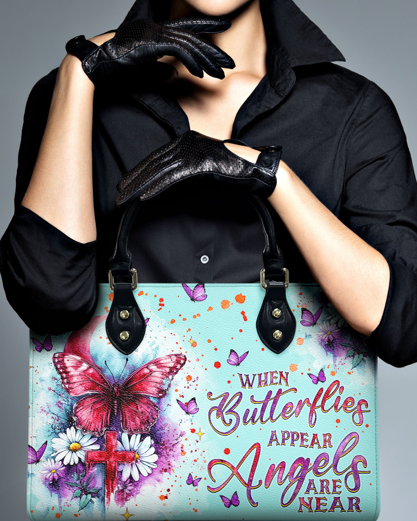 When Butterflies Appear Angels Are Near Leather Handbag  - Tlnz2112241