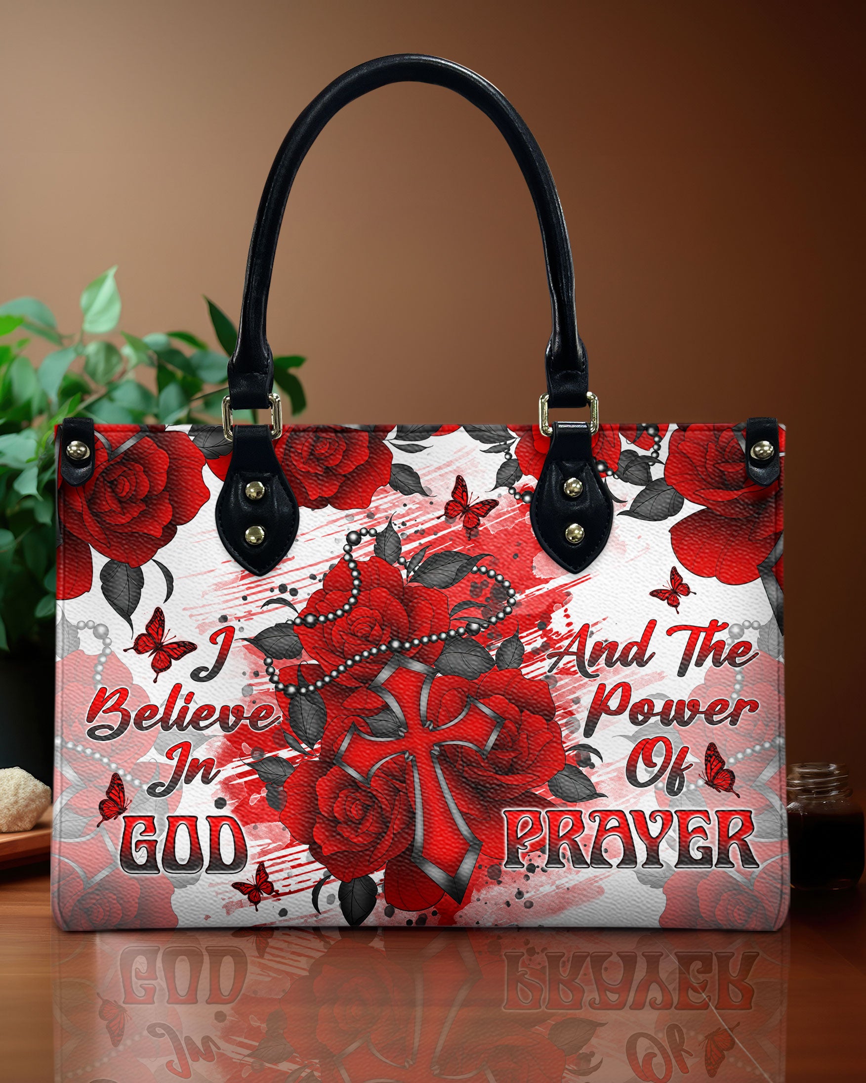 I Believe In God Rose Cross  Leather Handbag  - Tlnt2012244