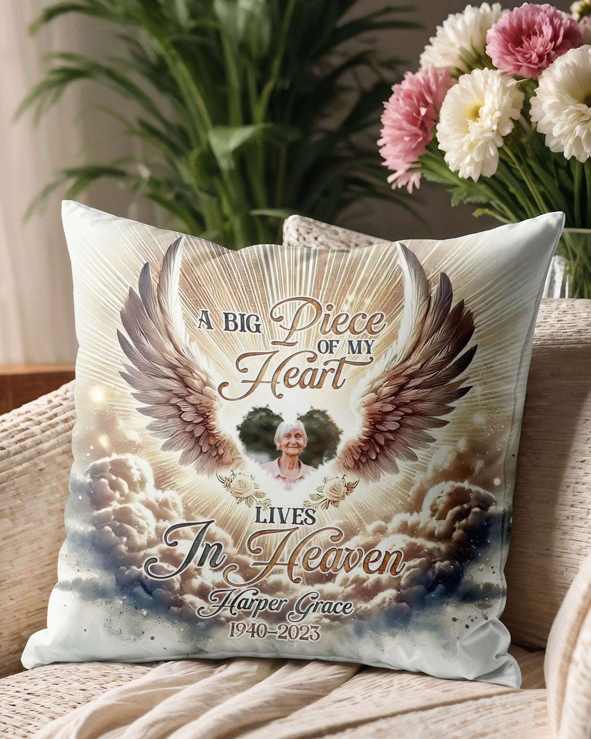 Personalized A Big Piece Of My Heart Lives In Heaven Pillow  - Tlno2001251