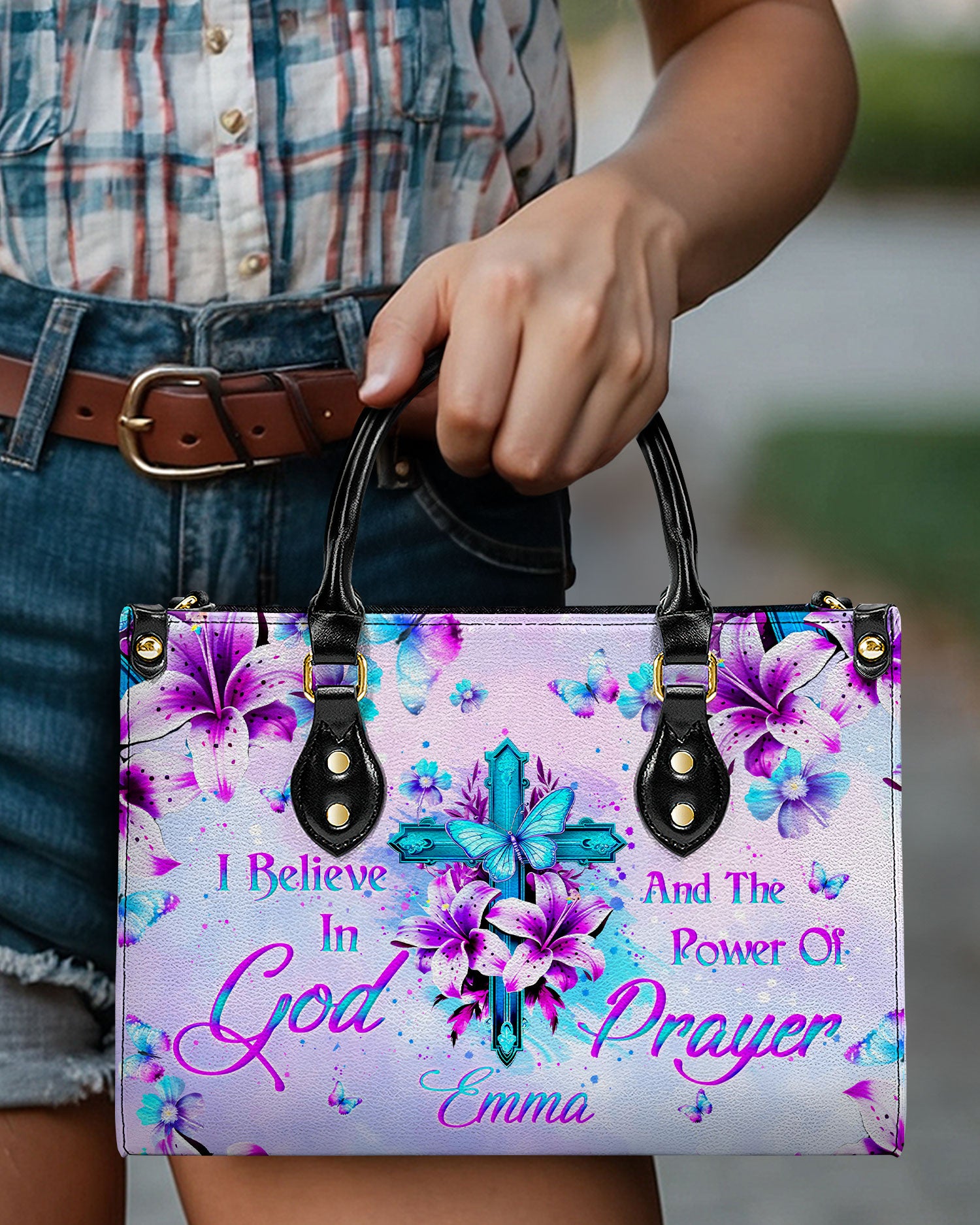 I Believe In God Leather Handbag - Yhln2203241