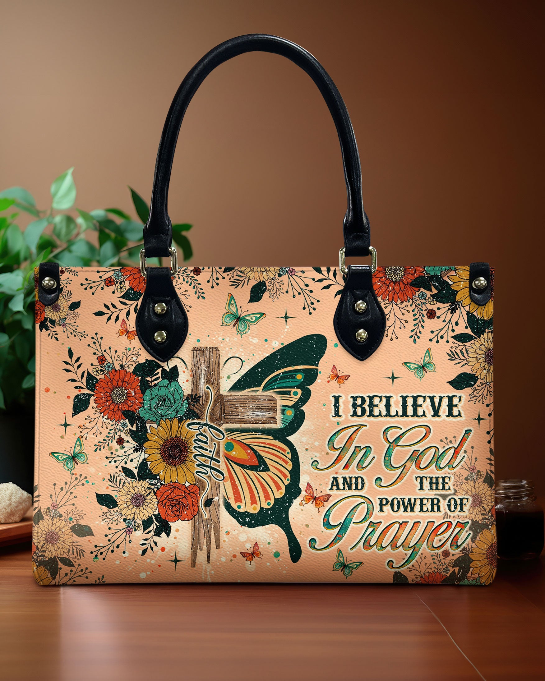 I Believe In God Butterfly Leather Handbag - Tlno1812244