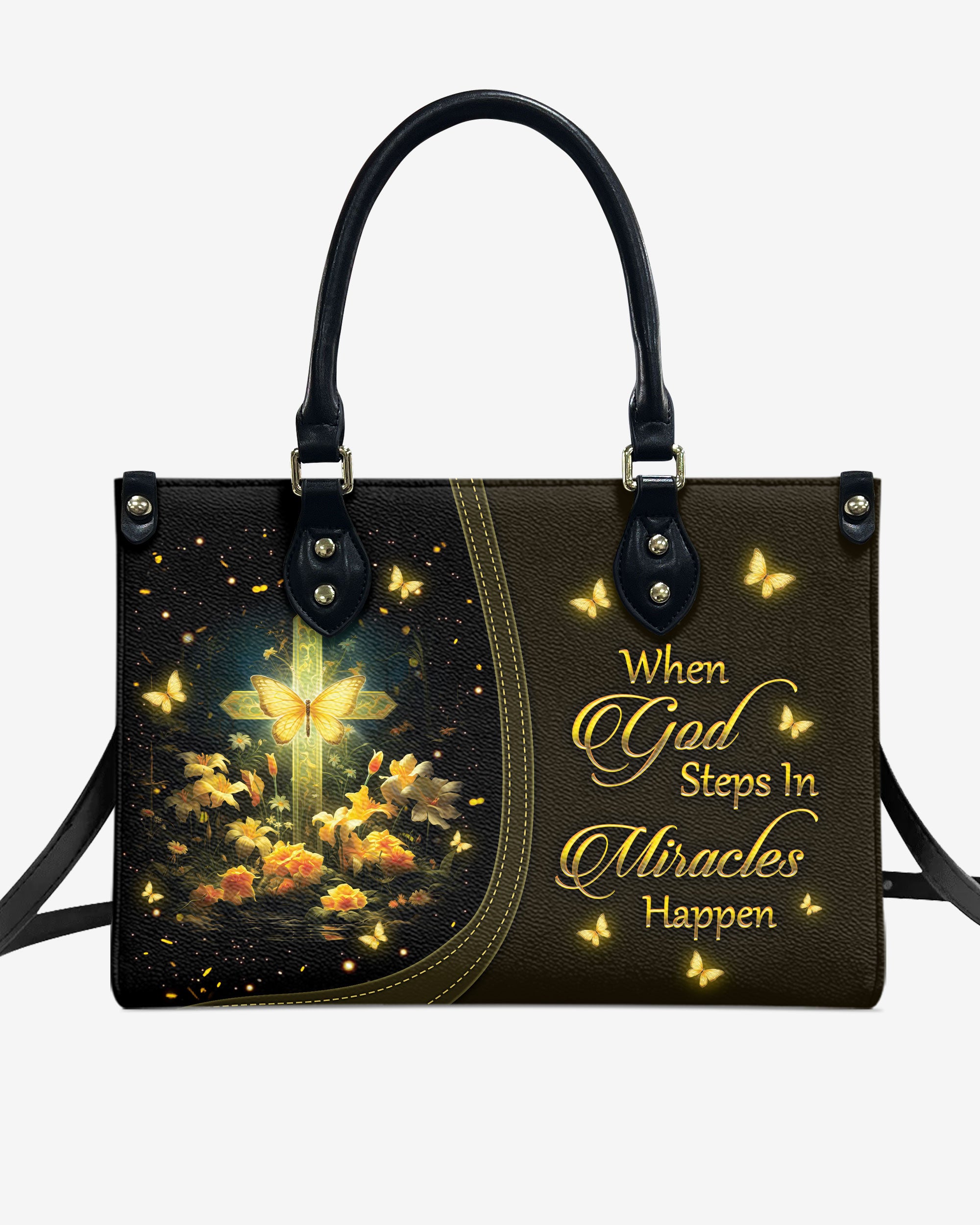 When God Steps In Miracles Happen Leather Handbag - Yhkd2203243