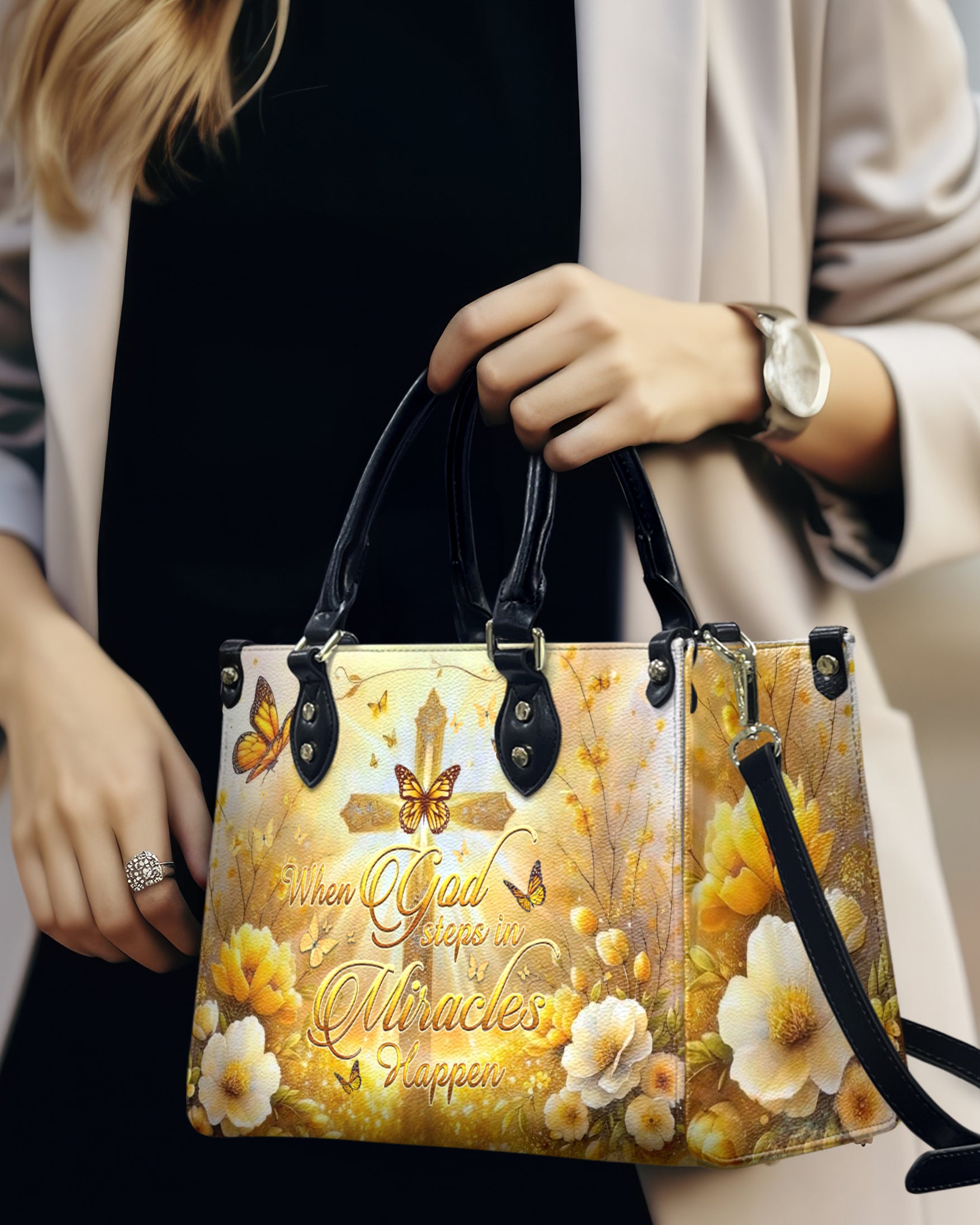 When God Steps In Miracles Happen Leather Handbag - Yhhg0606243