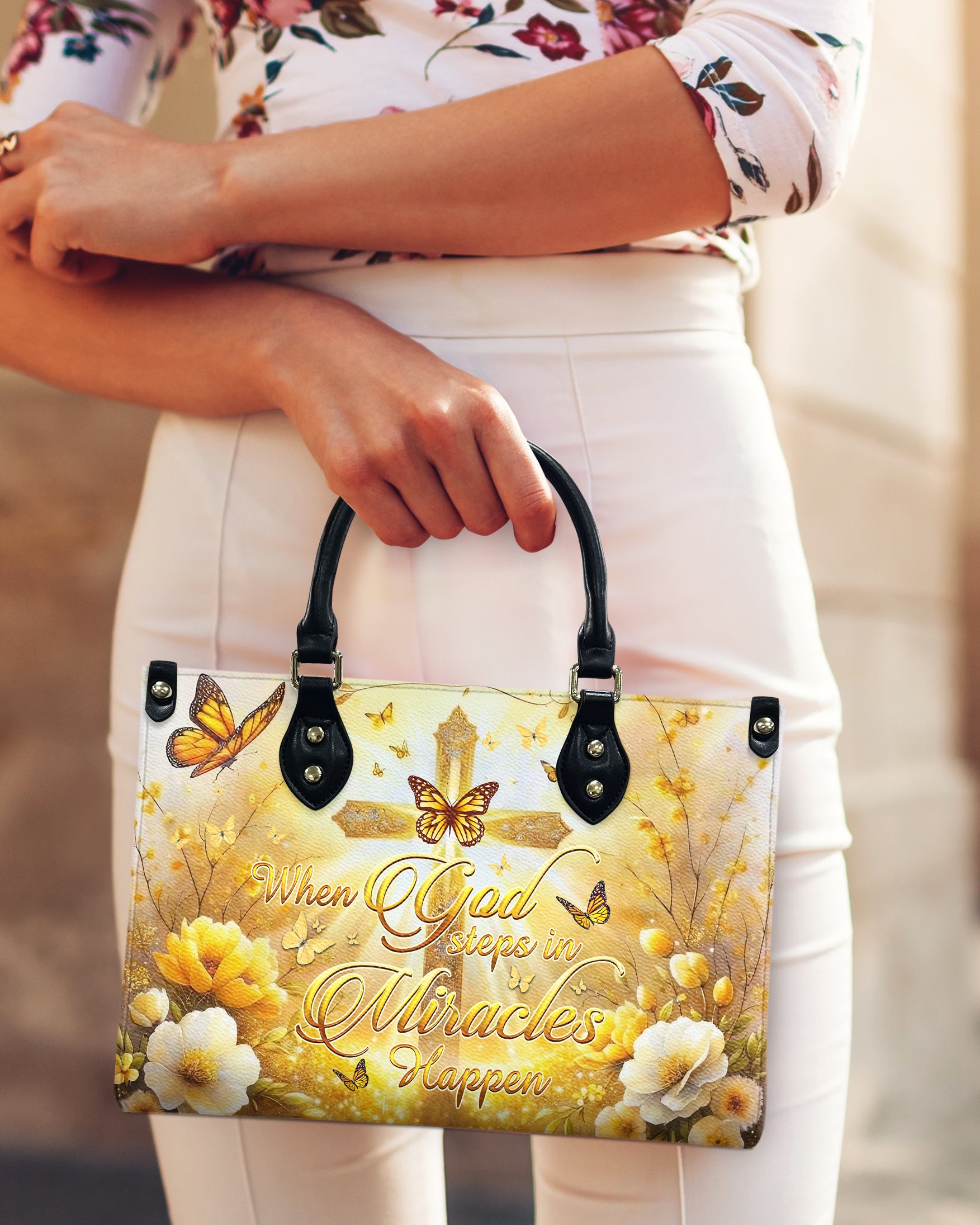 When God Steps In Miracles Happen Leather Handbag - Yhhg0606243