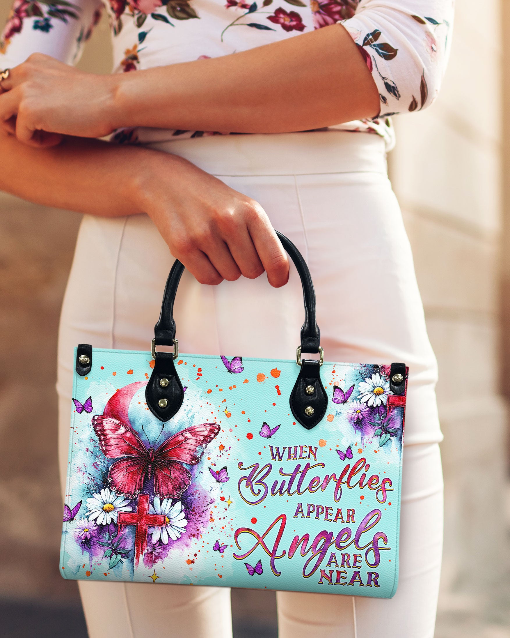 When Butterflies Appear Angels Are Near Leather Handbag  - Tlnz2112241