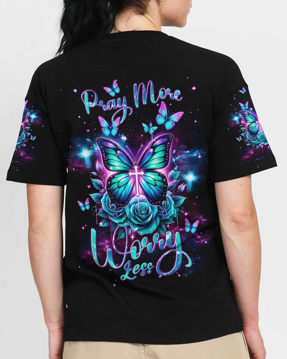 Pray More Worry Less Butterfly Women's All Over Print Shirt - Tlnt2601242