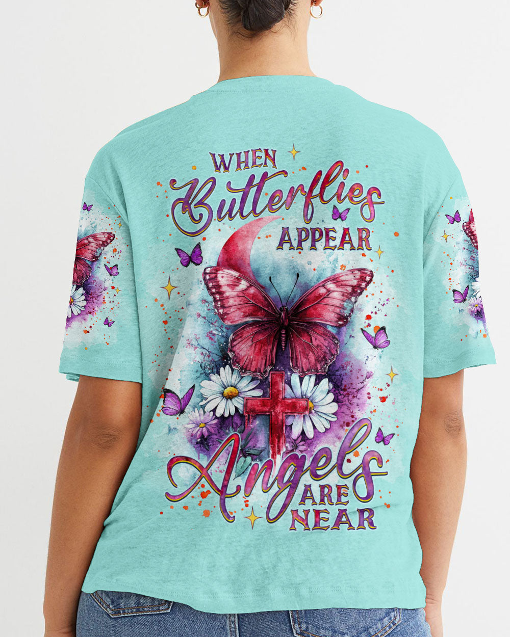 When Butterflies Appear Angels Are Near Women's All Over Print Shirt - Tlnz0712243