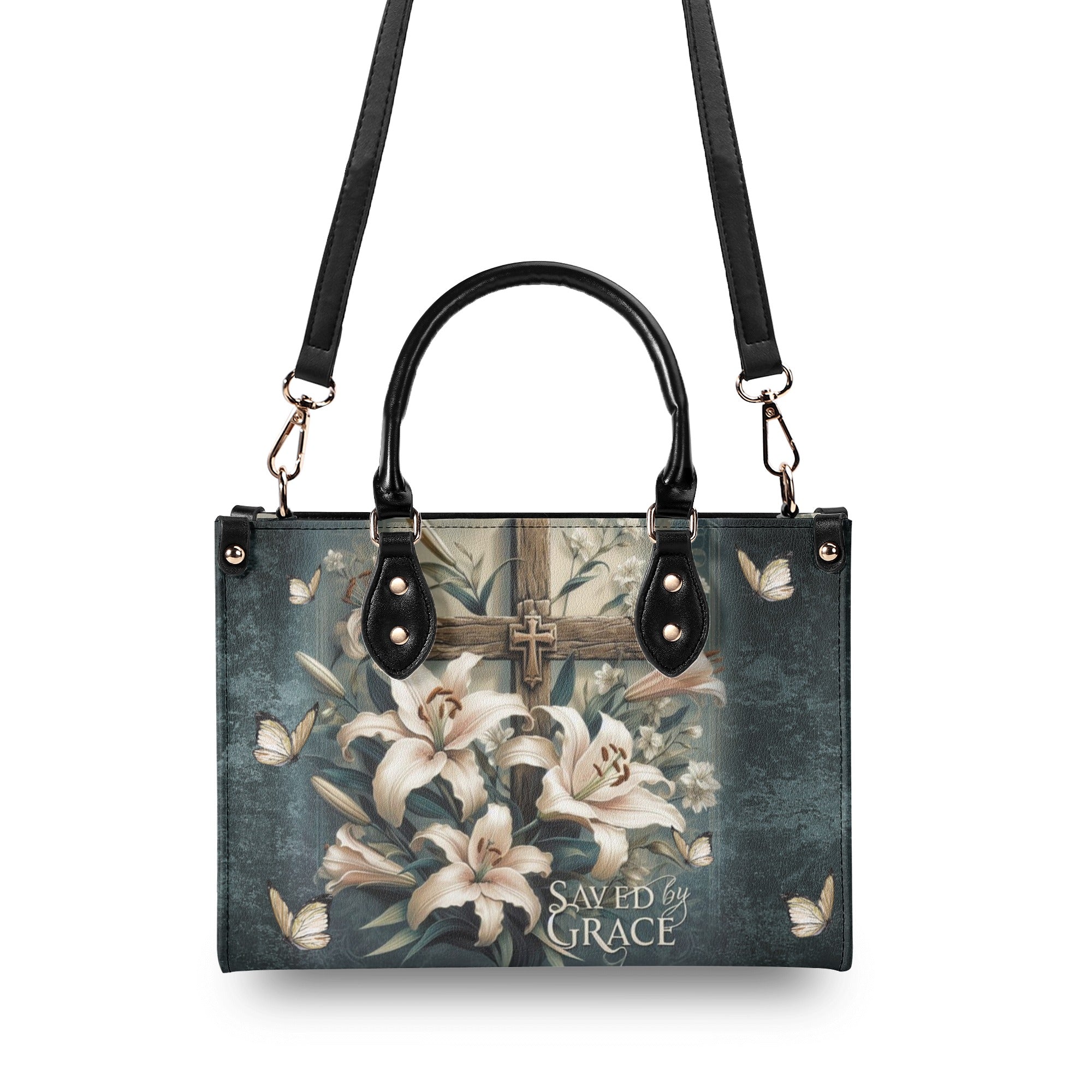 Saved By Grace Cross Lilies Leather Handbag - Tlnz0312243