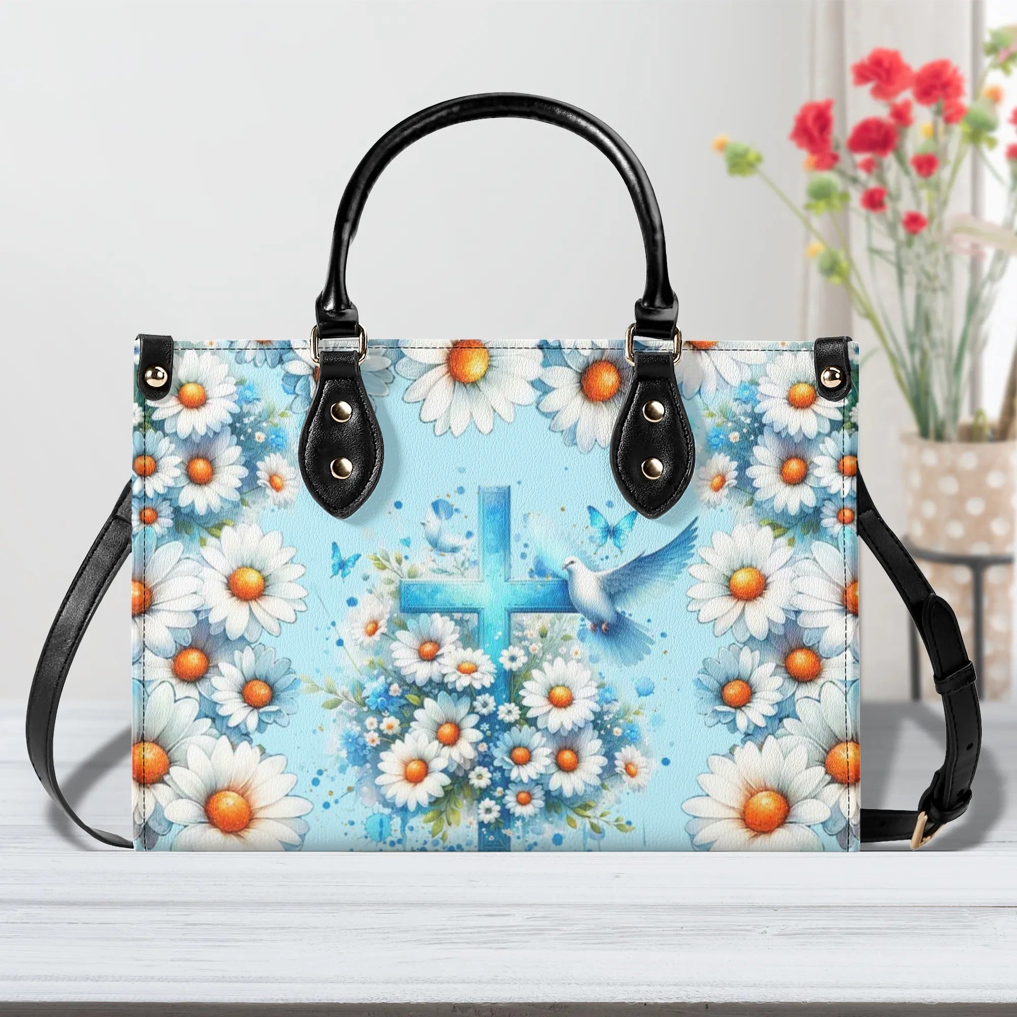 Cross Daisies Leather Handbag - Tlnt1107244