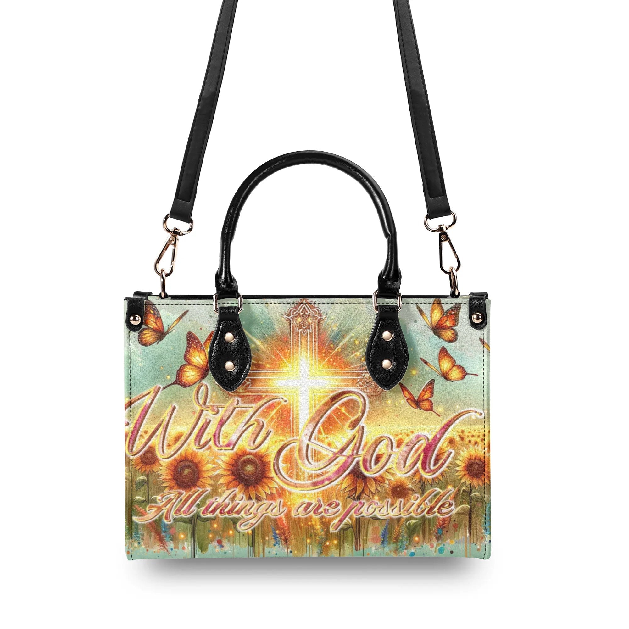 With God All Things Are Possible Sunflower Leather Handbag - Tltr1106242