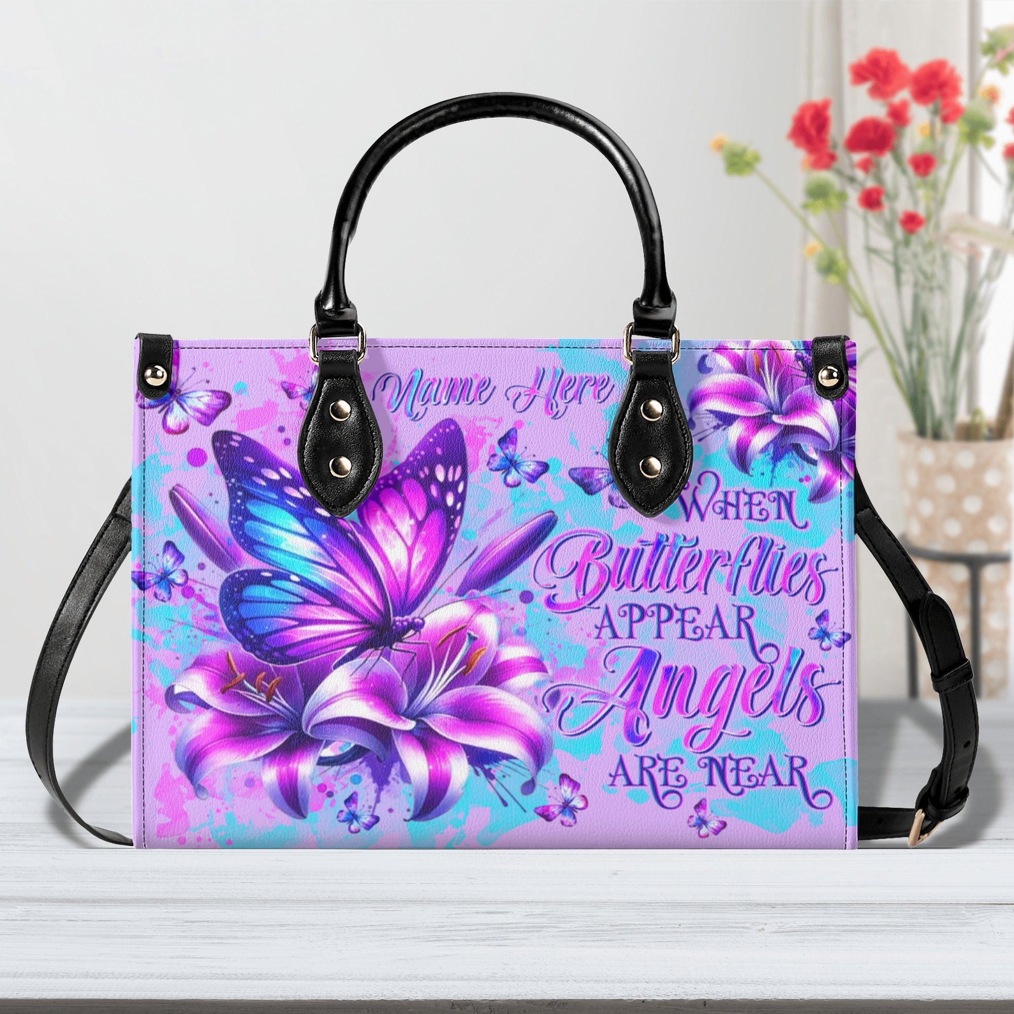 When Butterflies Appear Angels Are Near  Leather Handbag  - Tltw3012241