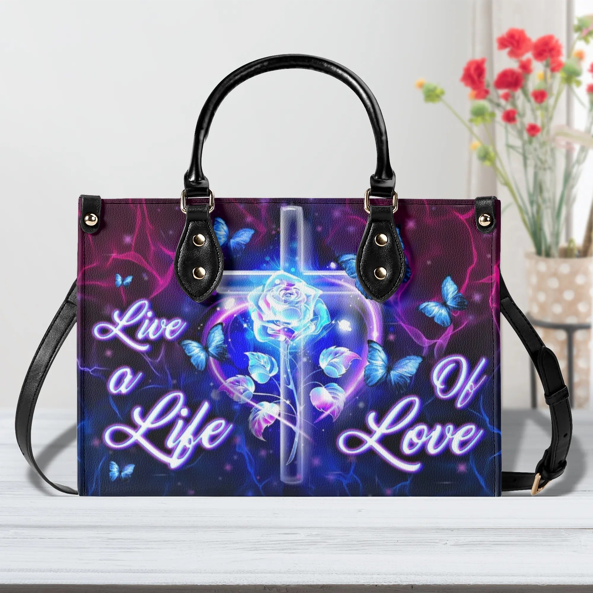 Live A Life Of Love Leather Handbag - Yhln2708244