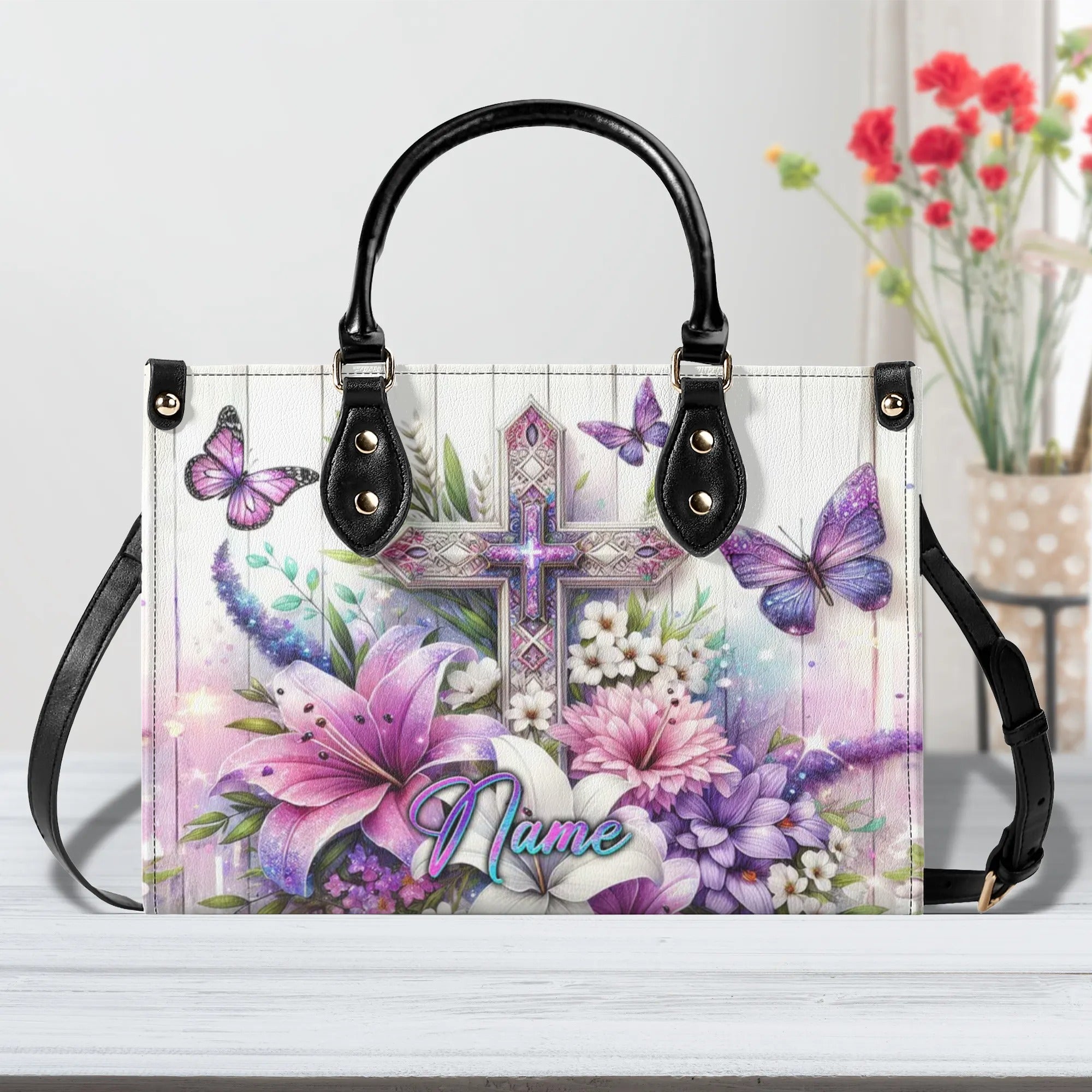 Cross Lilies Leather Handbag - Yhkd0606241