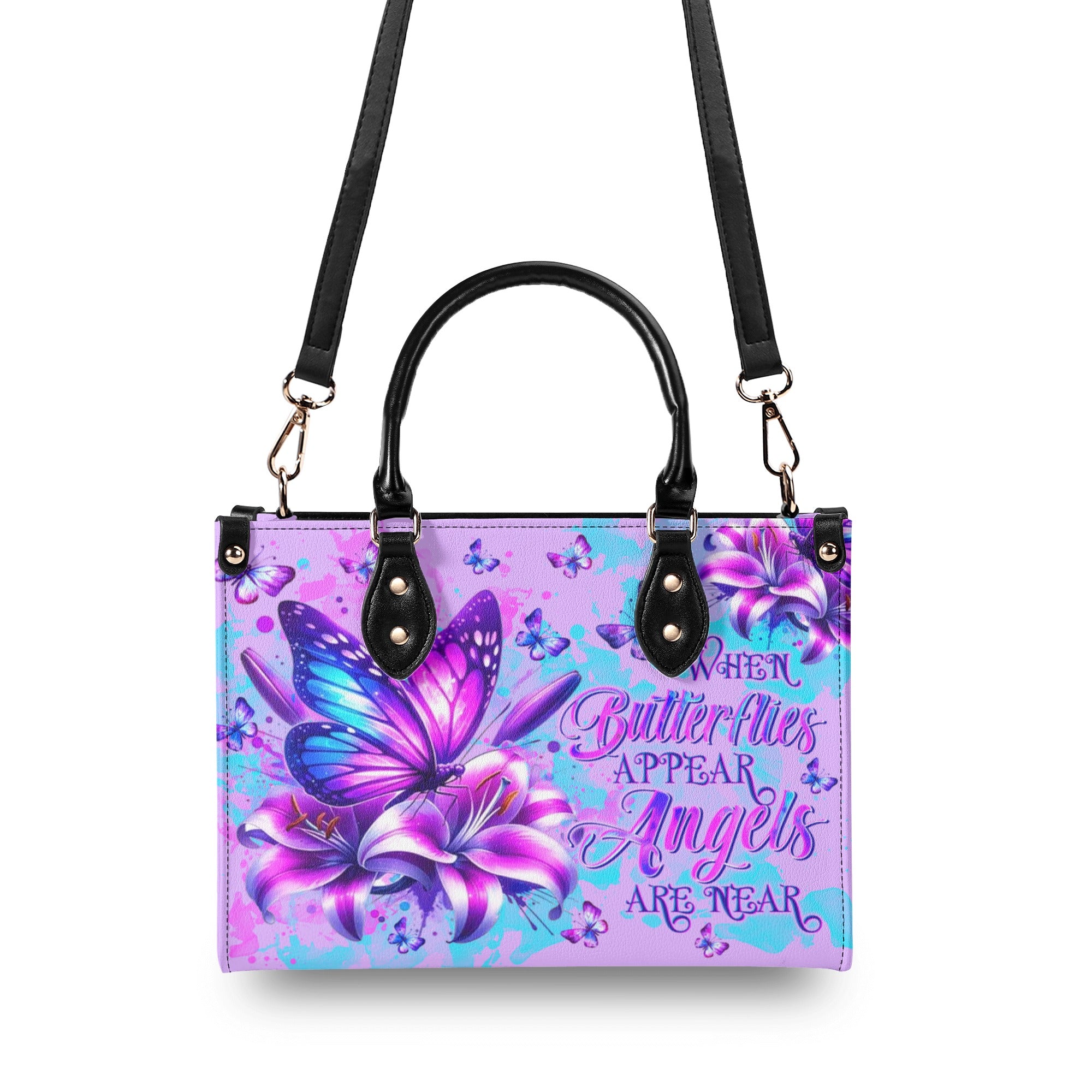 When Butterflies Appear Angels Are Near  Leather Handbag  - Tltw3012241