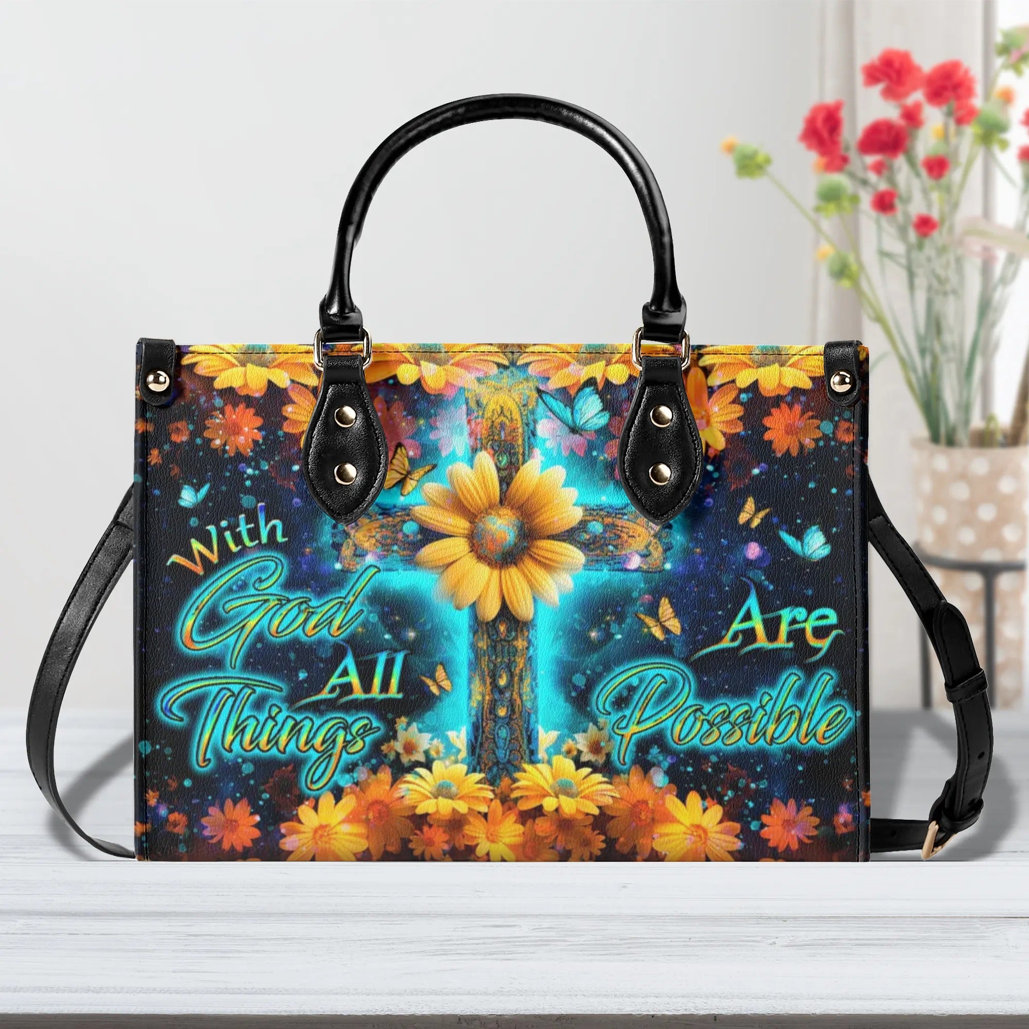 With God All Things Are Possible Leather Handbag - Yhdu2308244