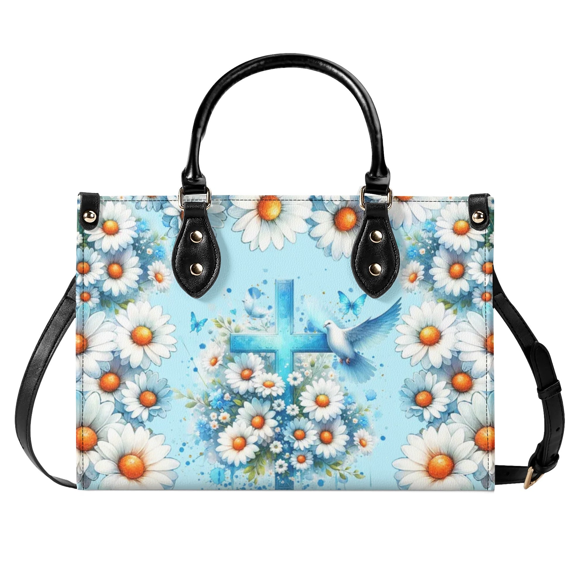 Cross Daisies Leather Handbag - Tlnt1107244