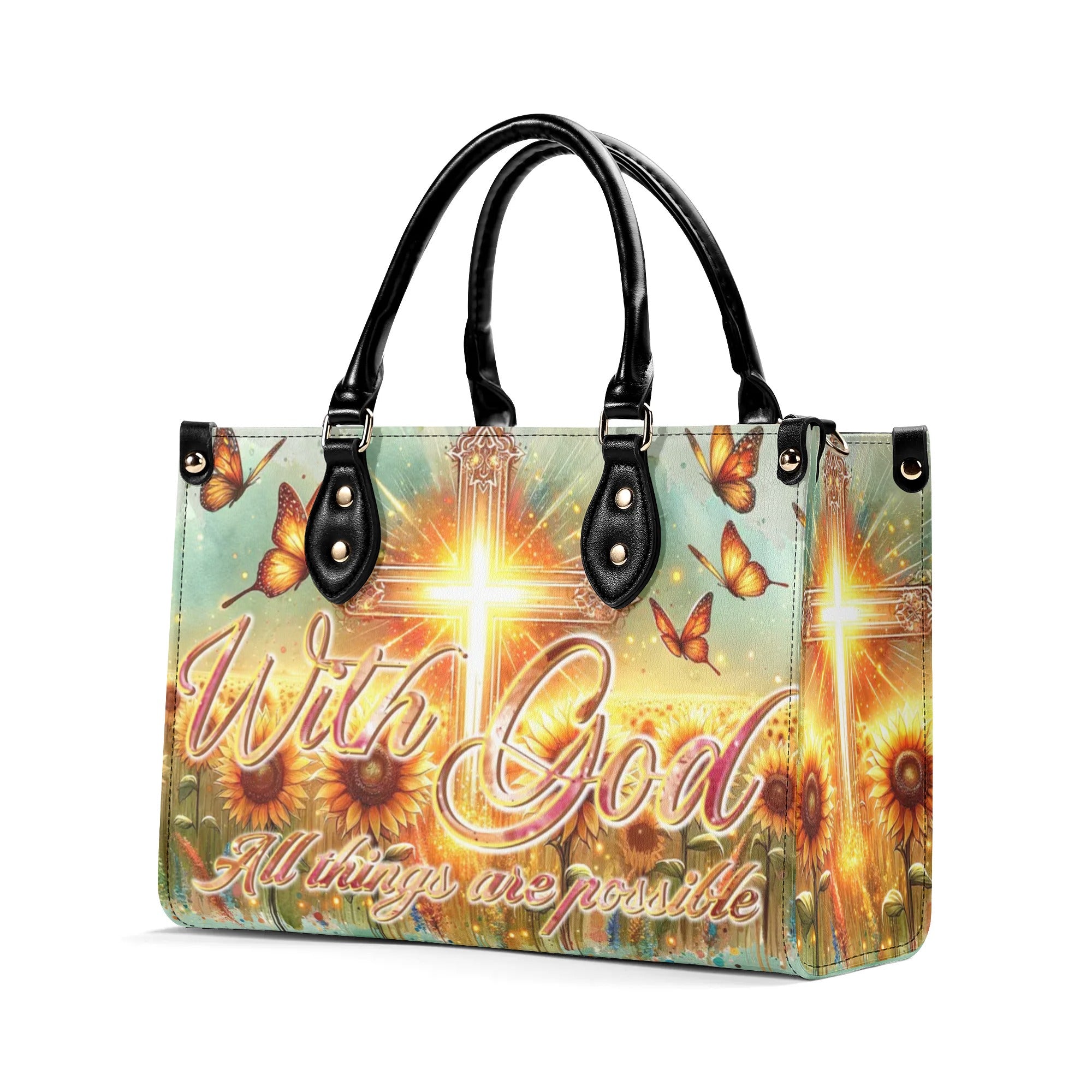 With God All Things Are Possible Sunflower Leather Handbag - Tltr1106242