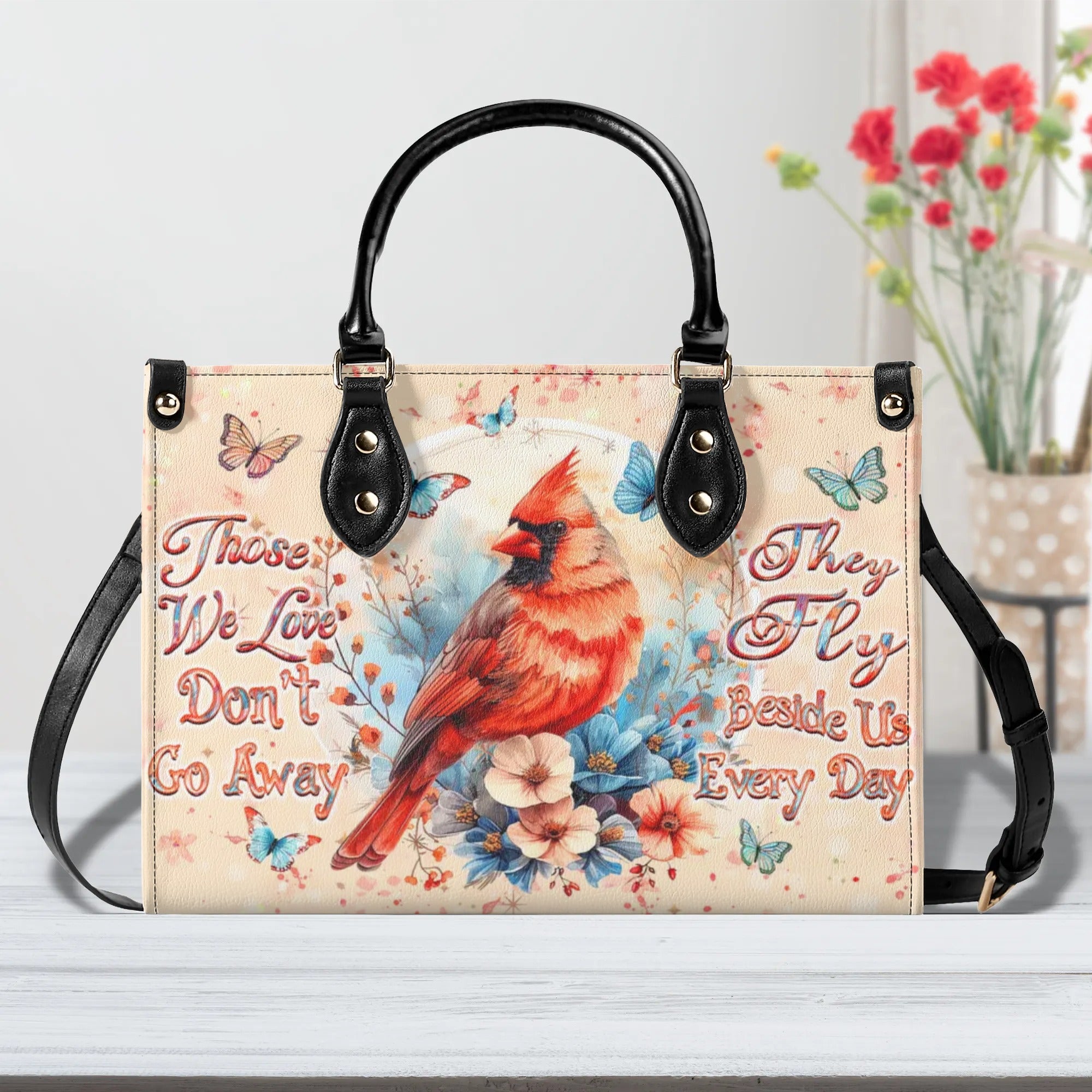 Those We Love Don't Go Away Cardinal Leather Handbag - Yhhn1109245